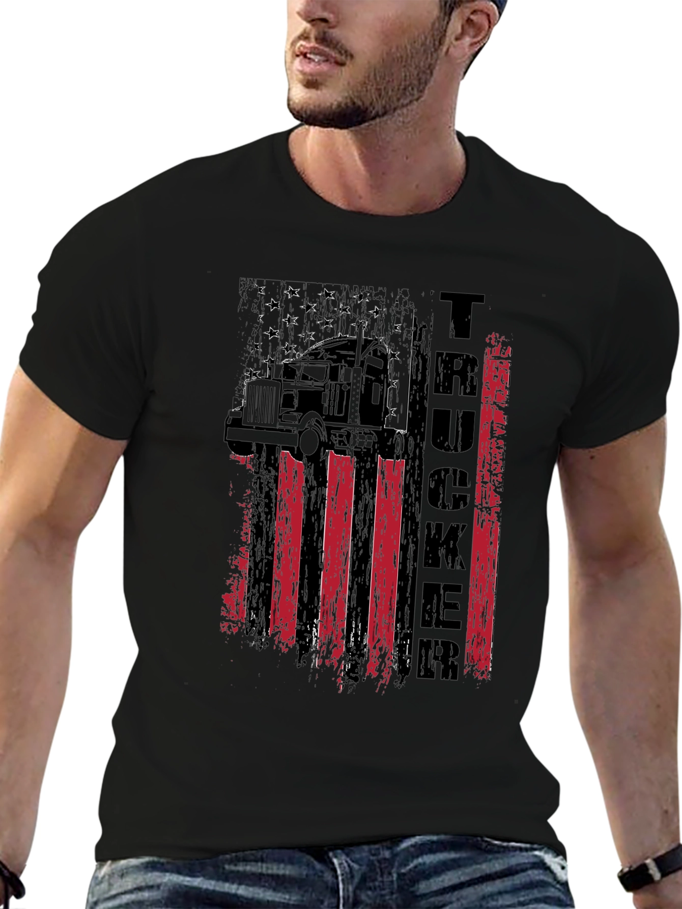 Trucker American Flag Graphic T-Shirt
