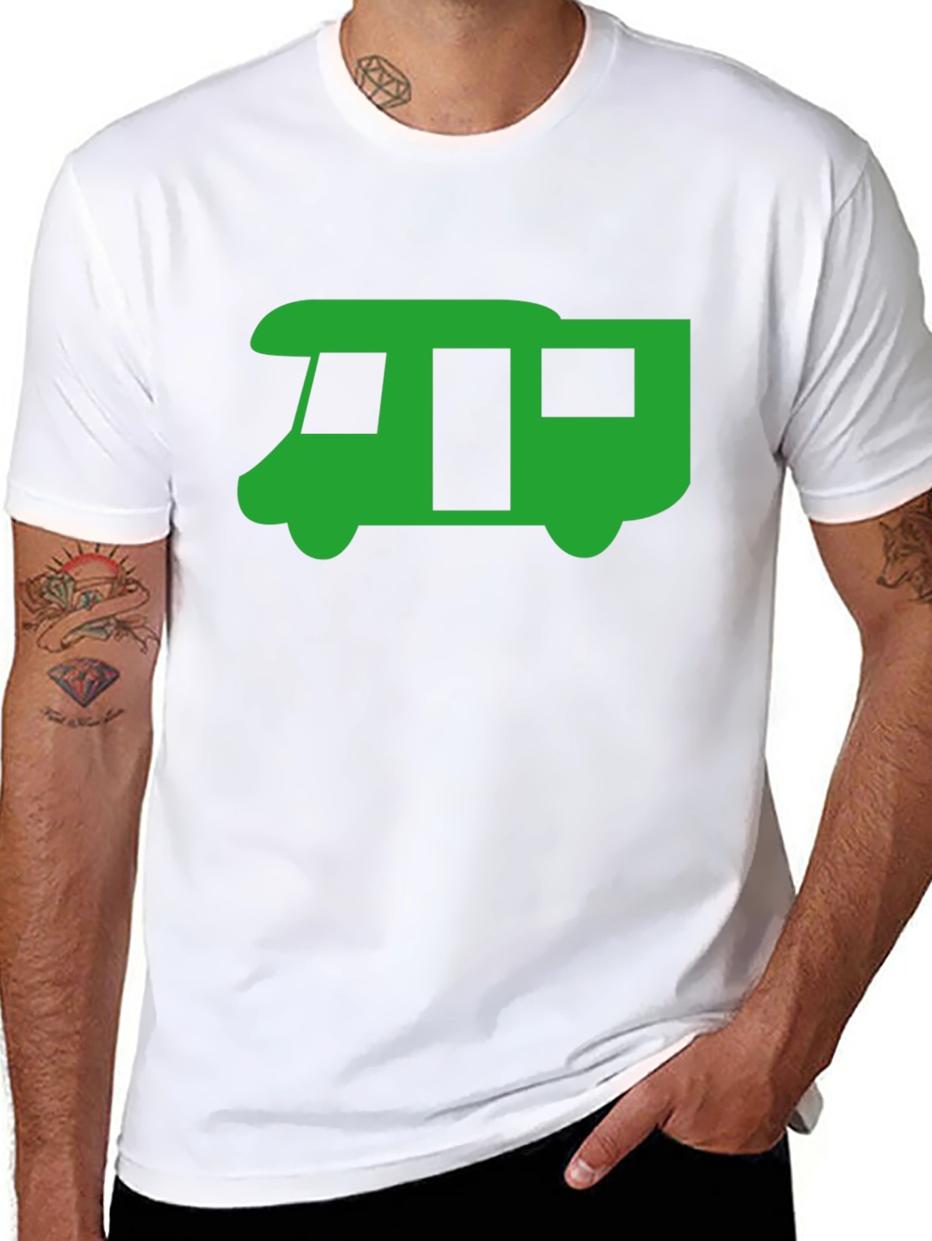 Green RV Graphic Tee - Black Casual T-Shirt