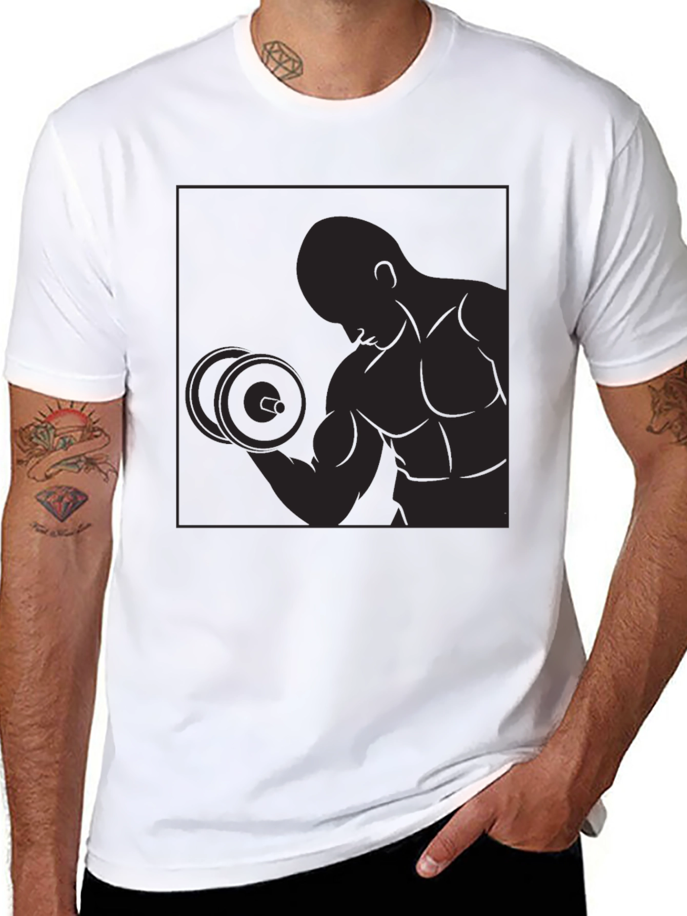 Black Graphic Tee - Bodybuilder Silhouette