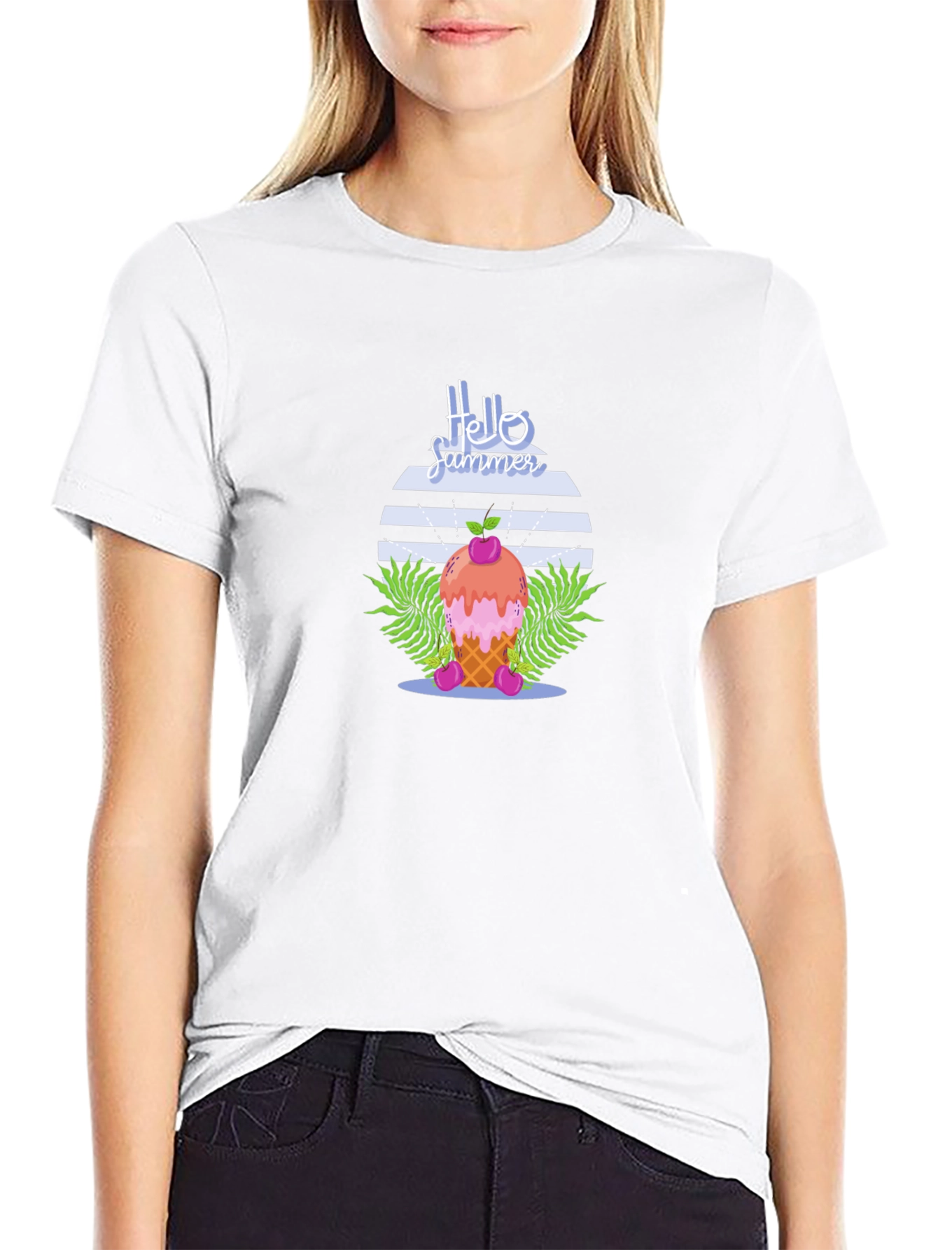 Hello Summer Ice Cream Cone Graphic T-Shirt