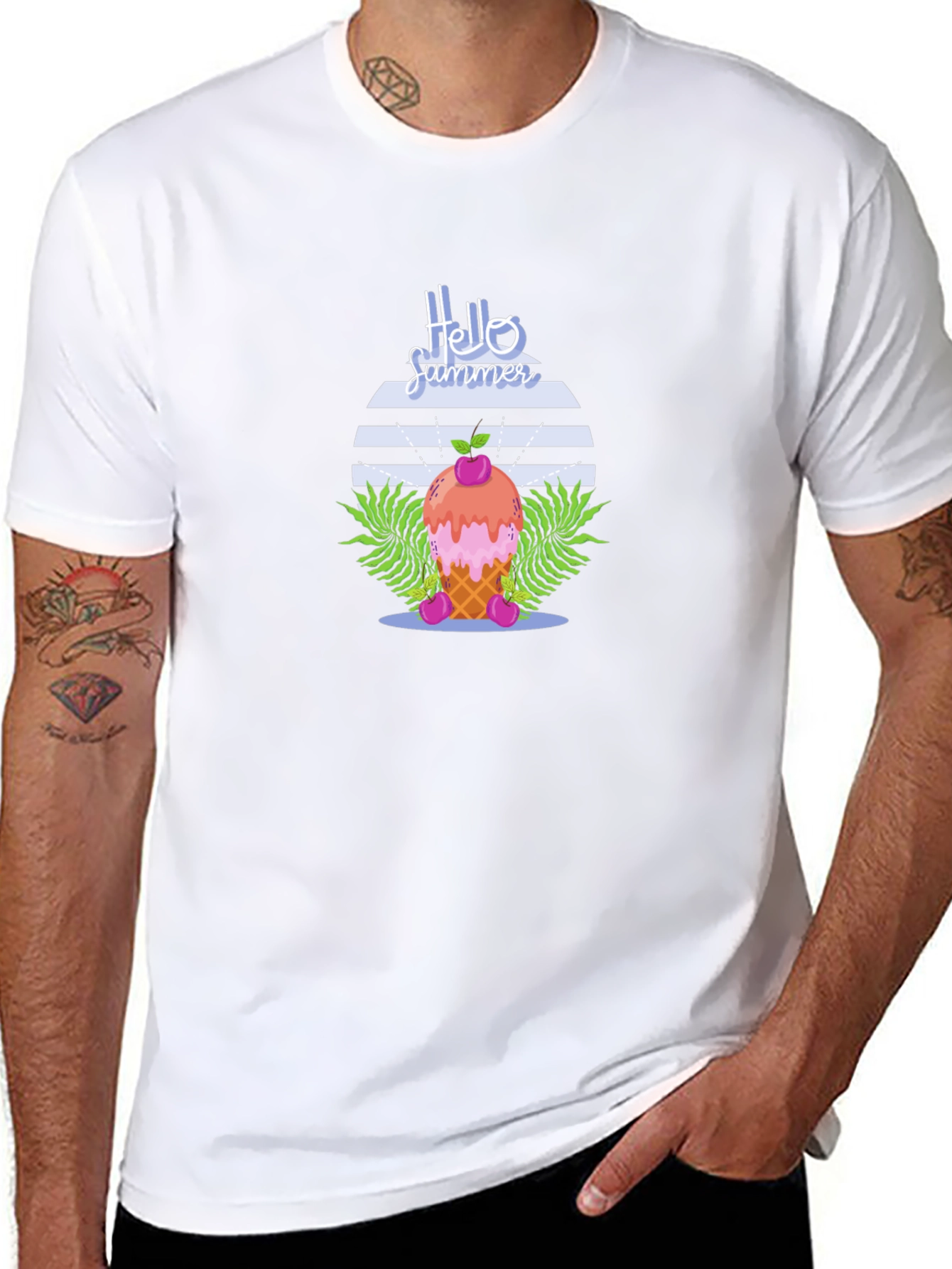 Hello Summer Ice Cream Cone Graphic T-Shirt