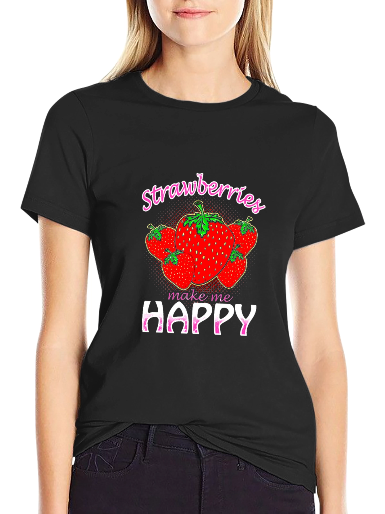 Strawberry Make Me Happy Graphic T-Shirt