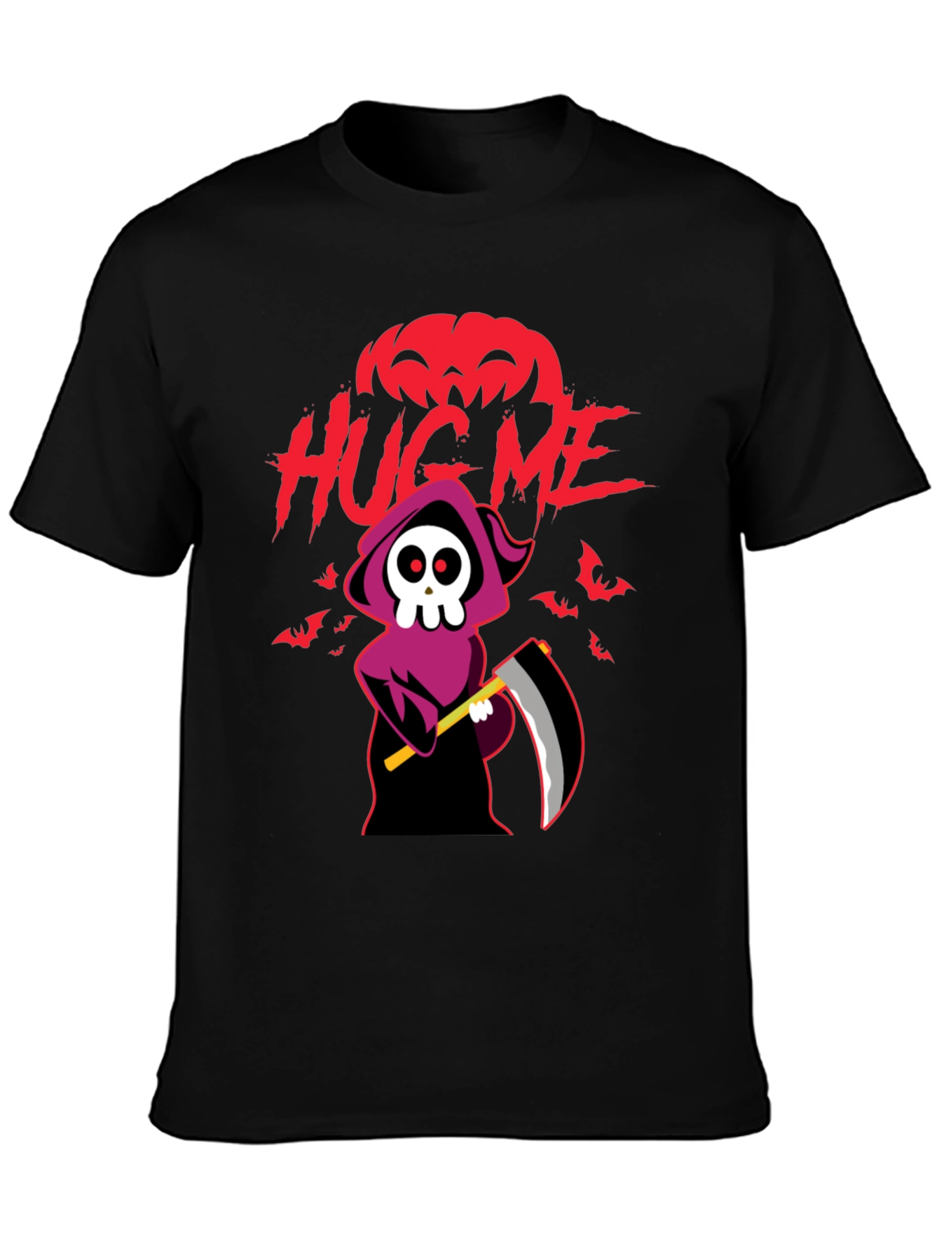 Halloween Grim Reaper Hug Me Black Graphic T-Shirt