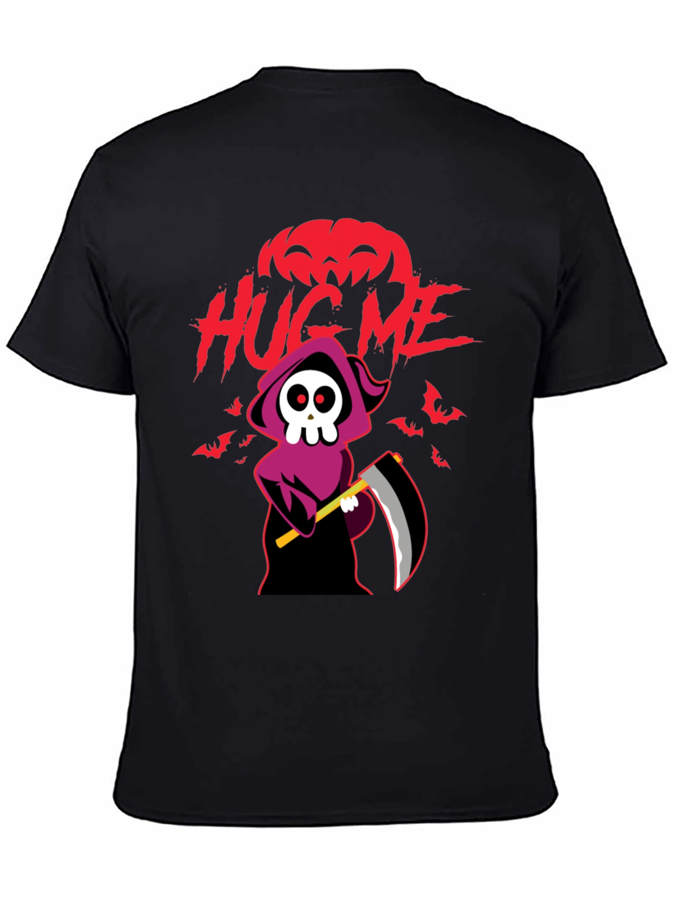Halloween Grim Reaper Hug Me Black Graphic T-Shirt