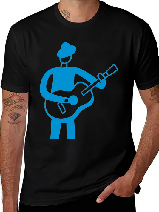 Guitar Player Graphic Tee - Black Cotton Shirt