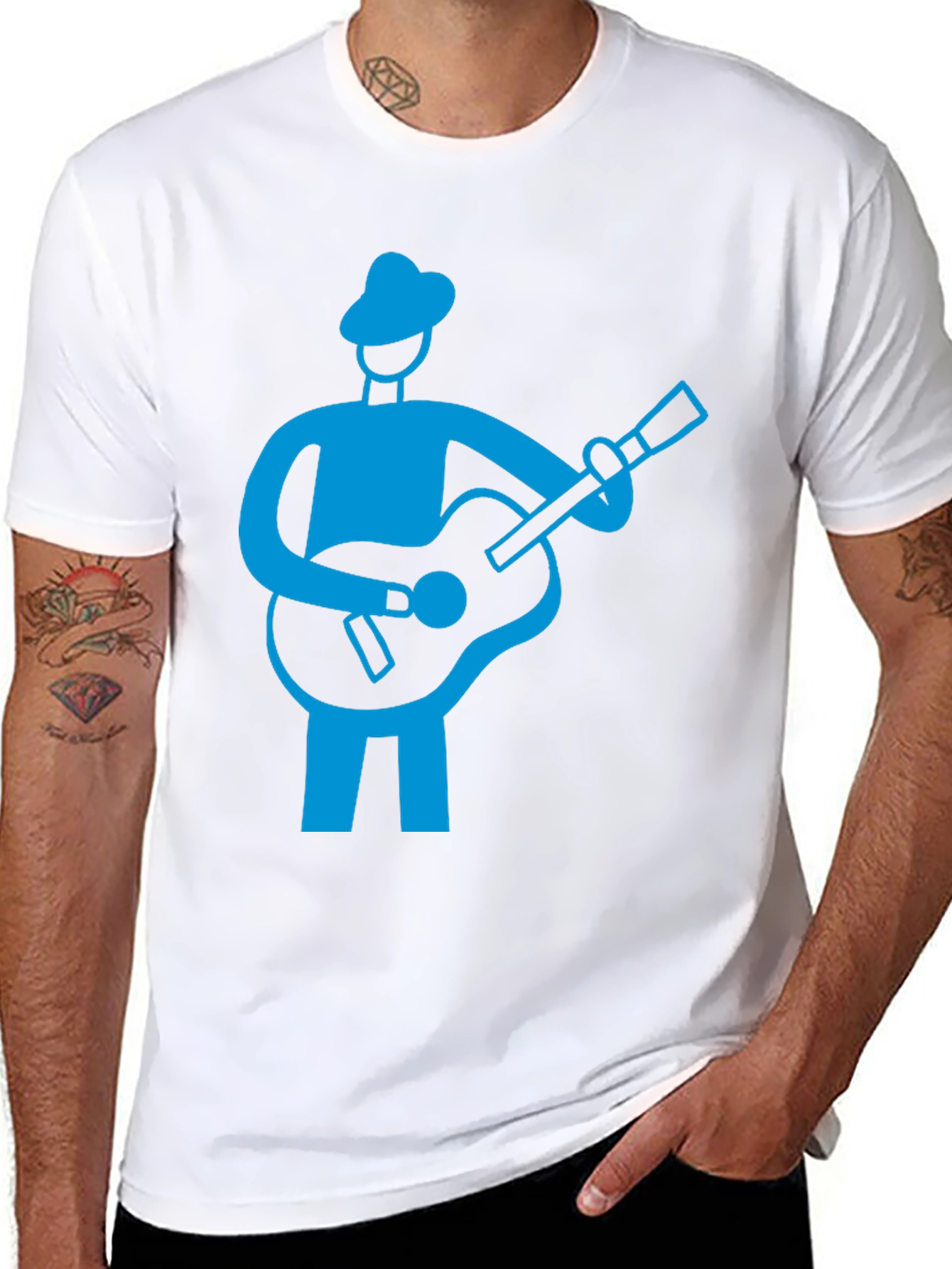 Guitar Player Graphic Tee - Black Cotton Shirt