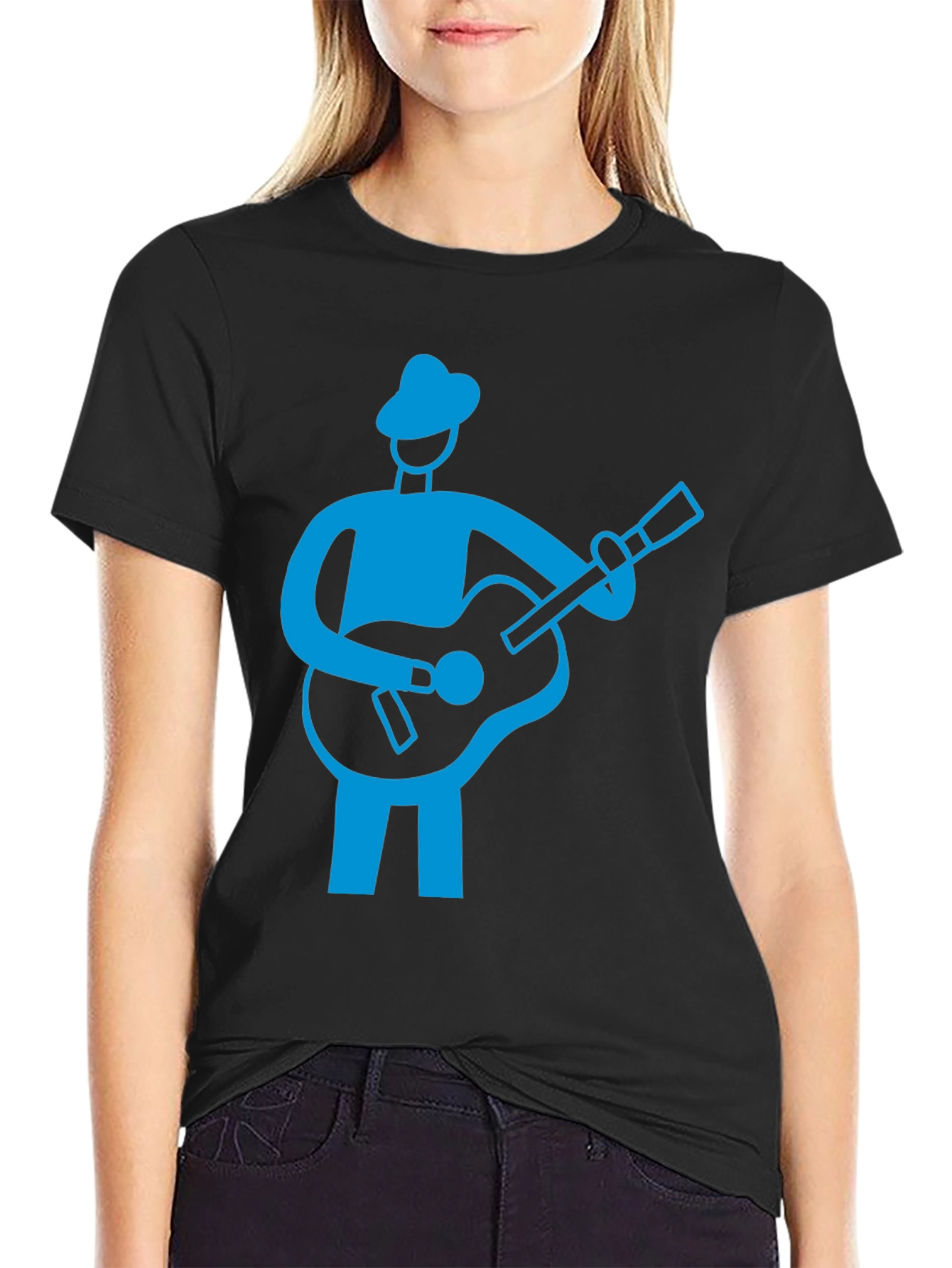 Guitar Player Graphic Tee - Black Cotton Shirt