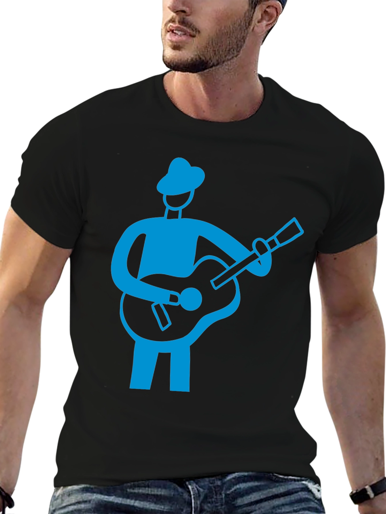 Guitar Player Graphic Tee - Black Cotton Shirt