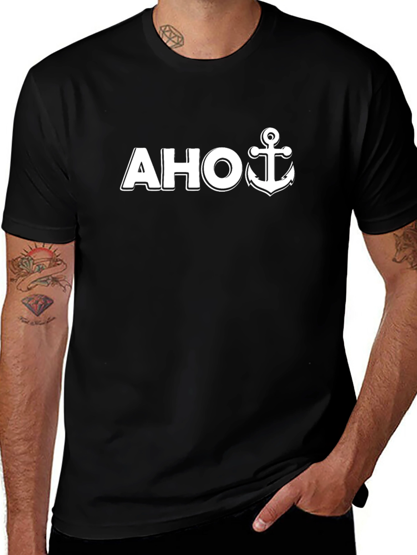 AHOY Anchor T-Shirt - Black Nautical Tee
