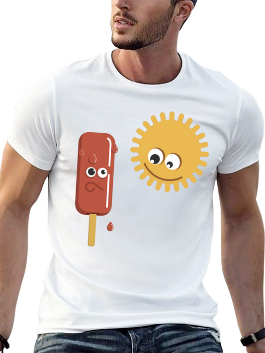 Funny Cartoon Sun & Ice Cream Mens Black T-Shirt