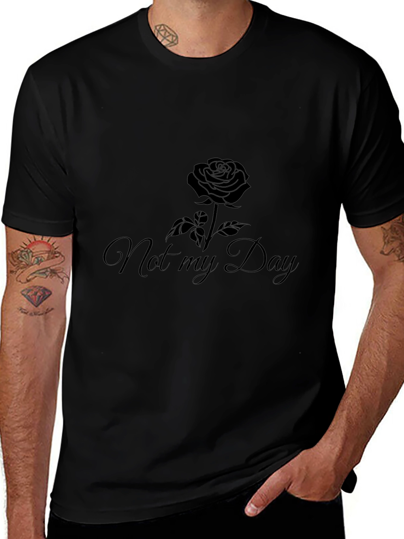 Not My Day Rose Graphic Black T-Shirt