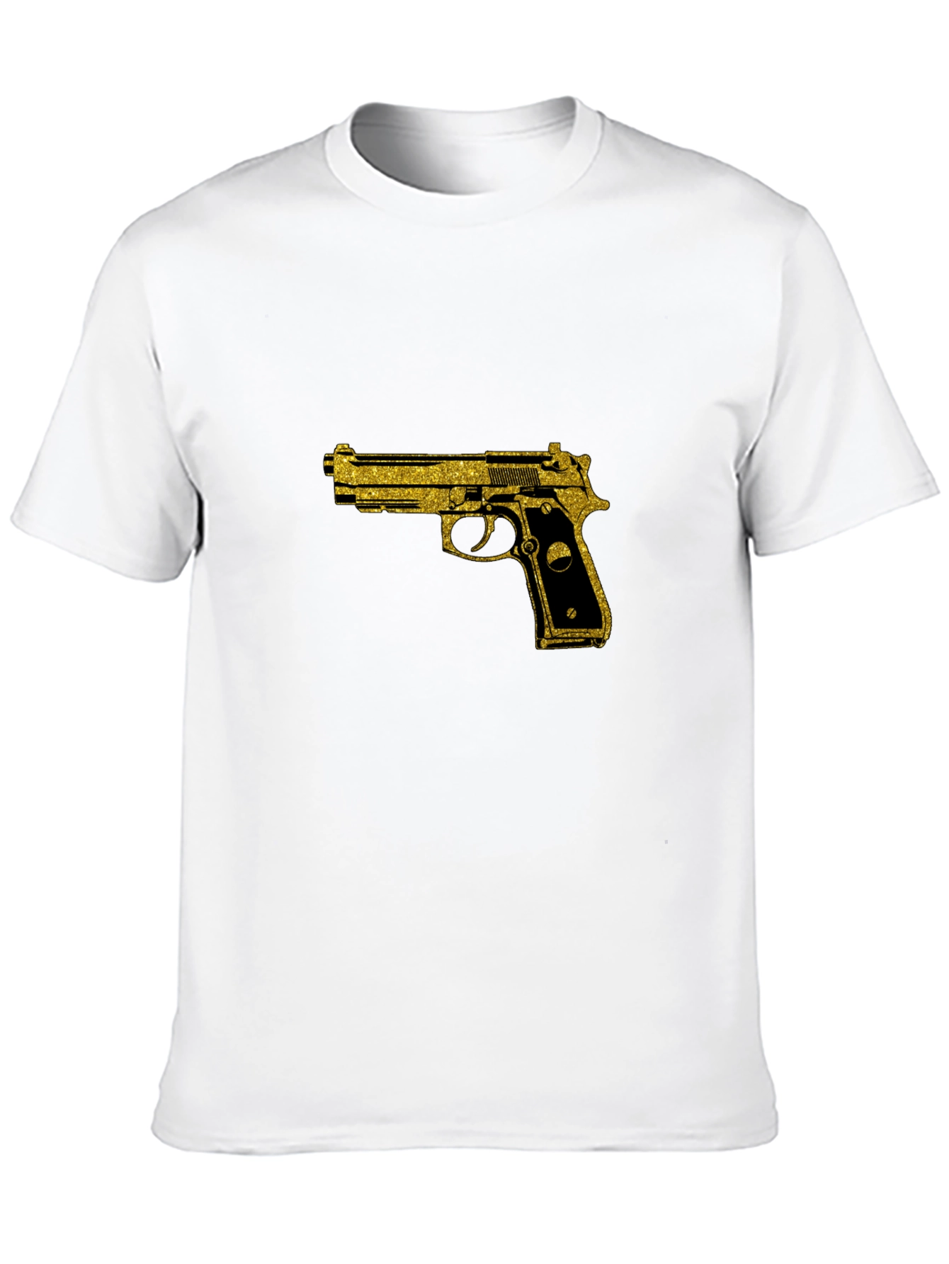 Black T-Shirt with Gold Gun Graphic
