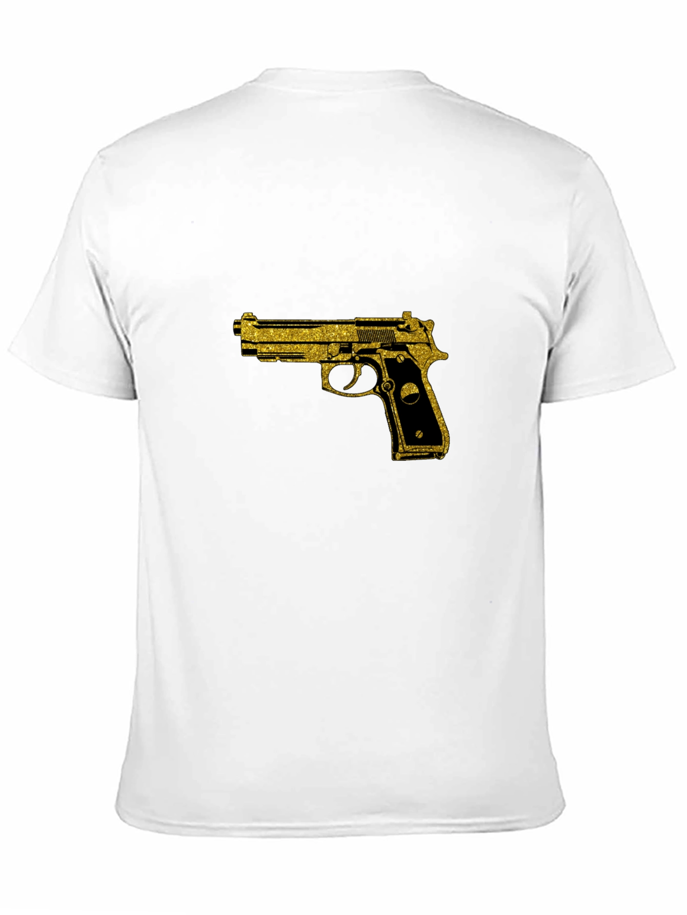 Black T-Shirt with Gold Gun Graphic