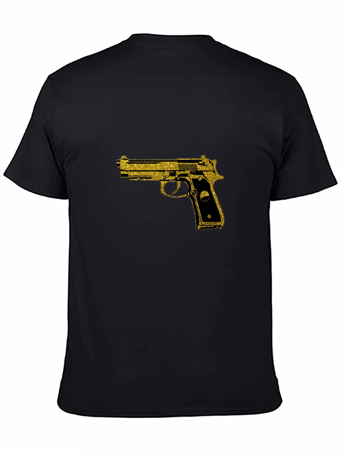 Black T-Shirt with Gold Gun Graphic