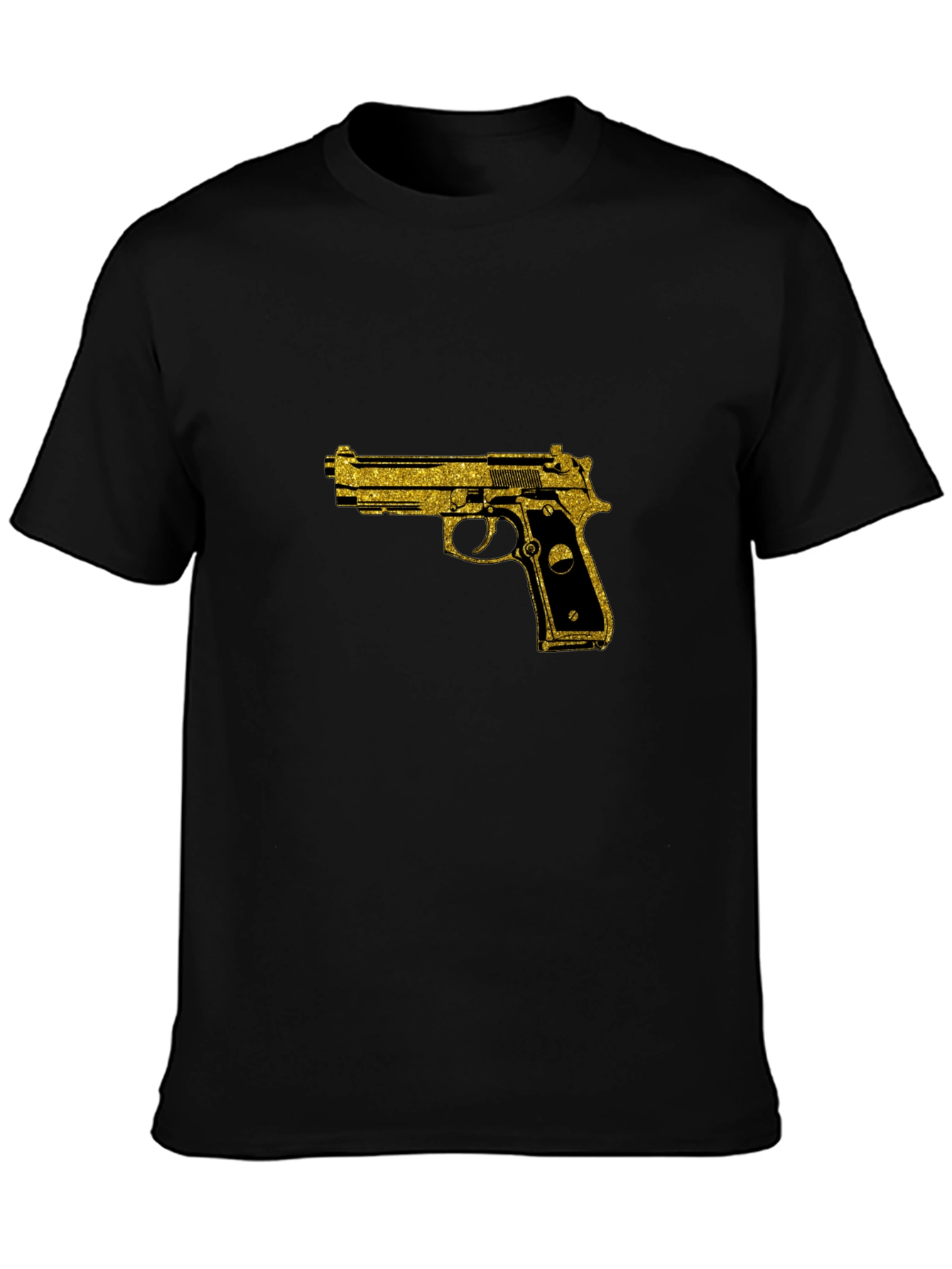 Black T-Shirt with Gold Gun Graphic