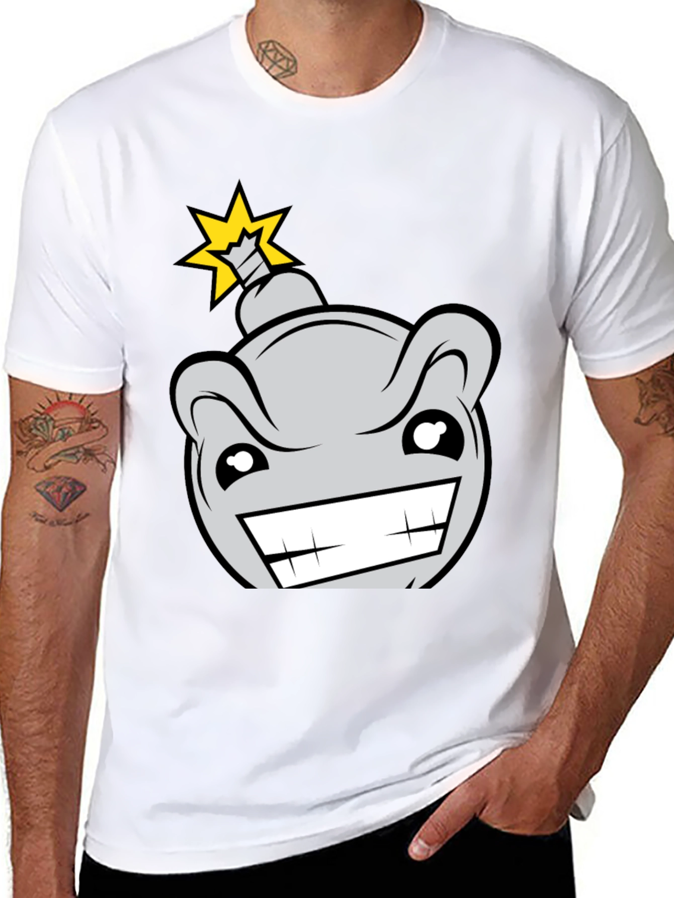Cartoon Bomb Graphic Tee - Mens Black T-Shirt
