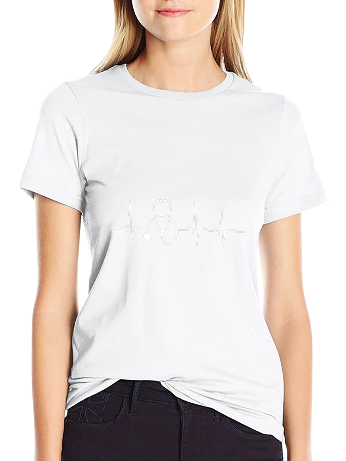 Heartbeat Stethoscope Graphic Black T-Shirt