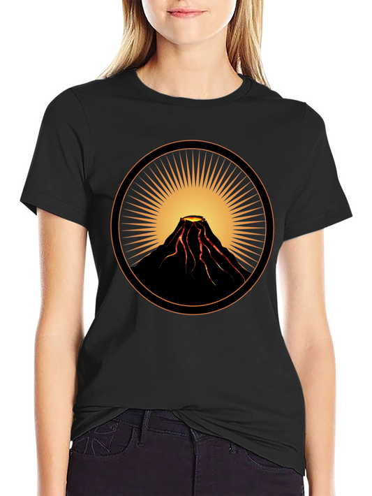 Volcano Sunburst Graphic Tee - Black Cotton Casual Shirt