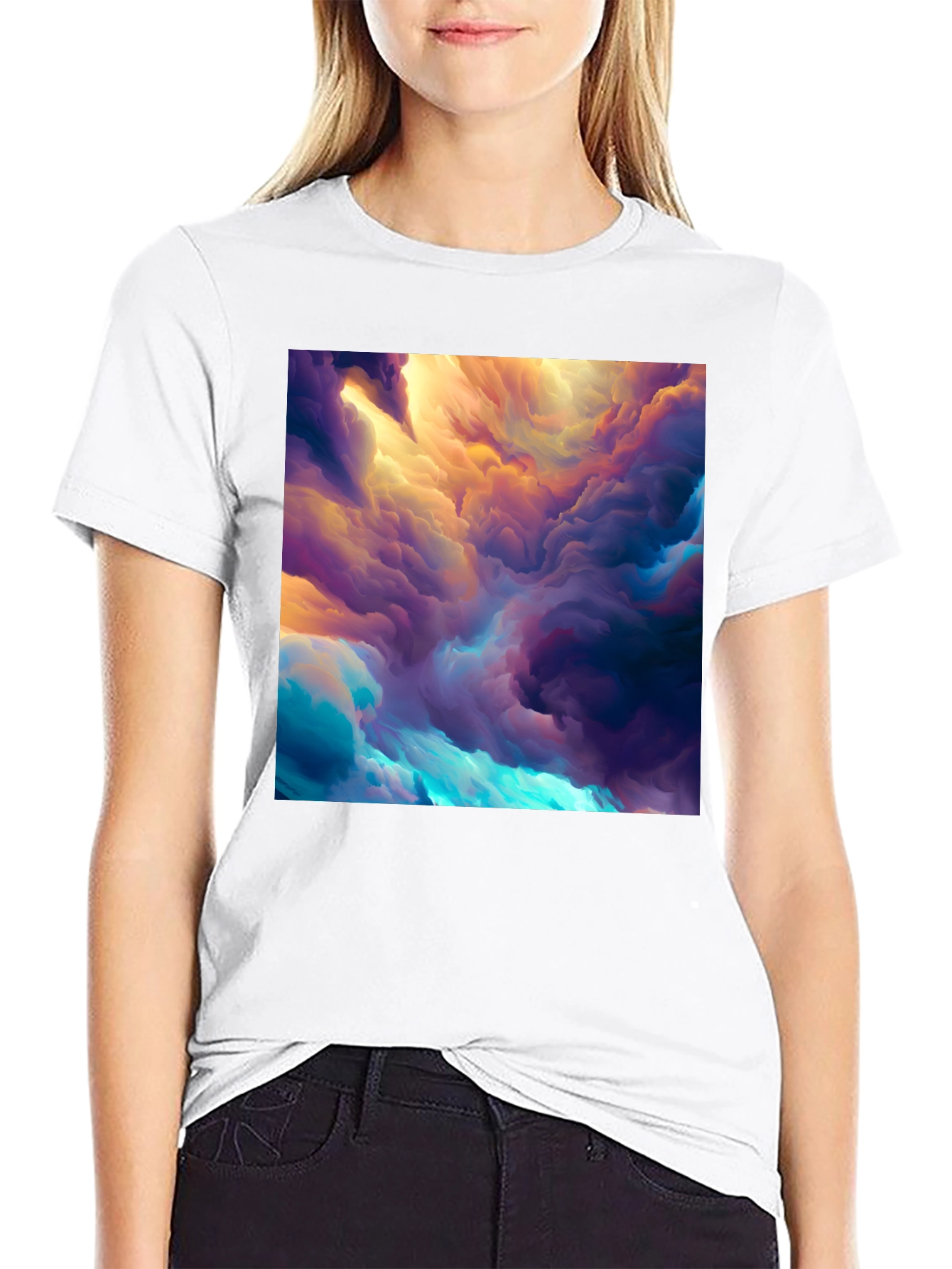 Abstract Cloud Print Black T-Shirt