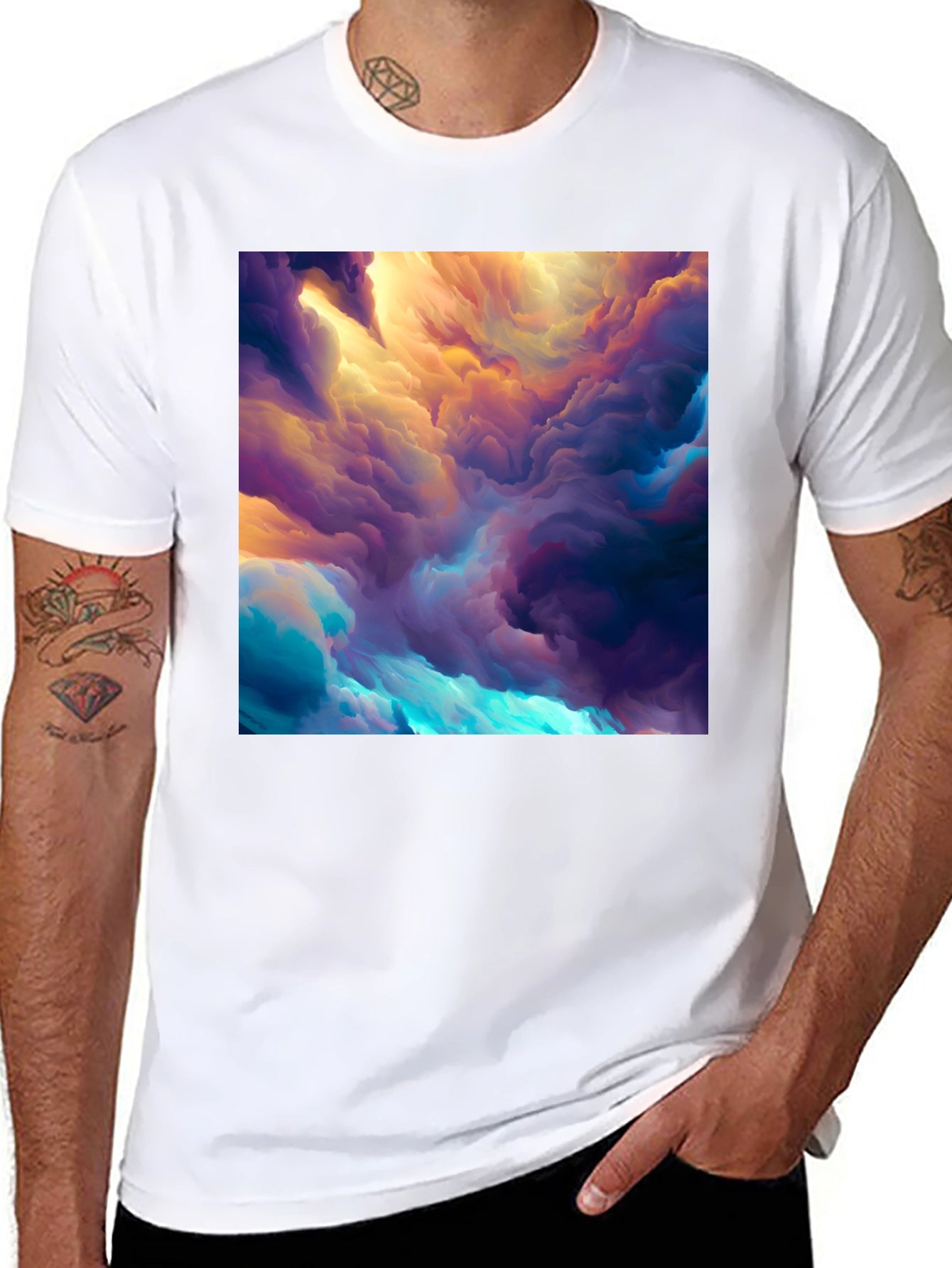 Abstract Cloud Print Black T-Shirt