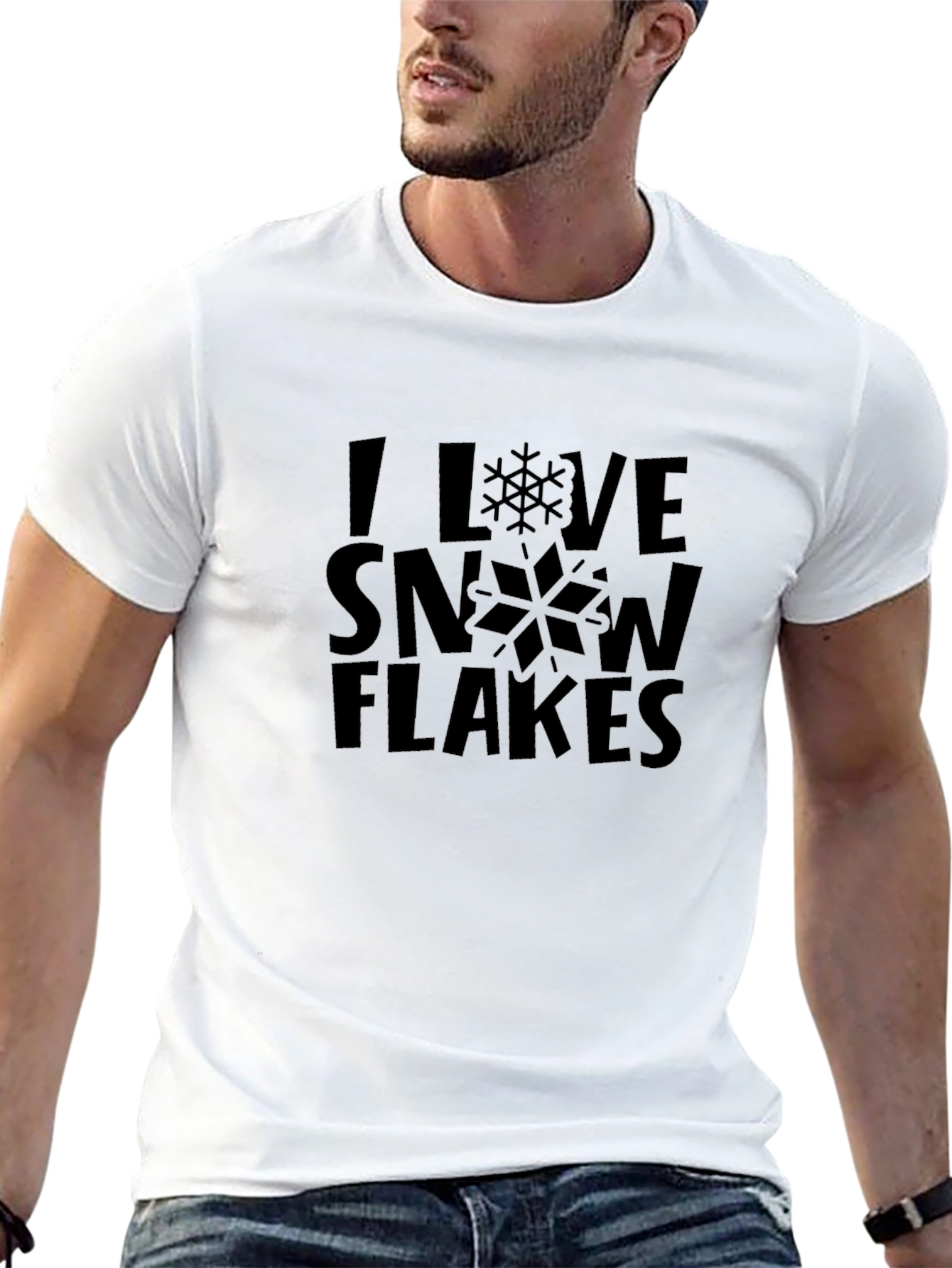 I Love Snowflakes Black Cotton Tee Shirt