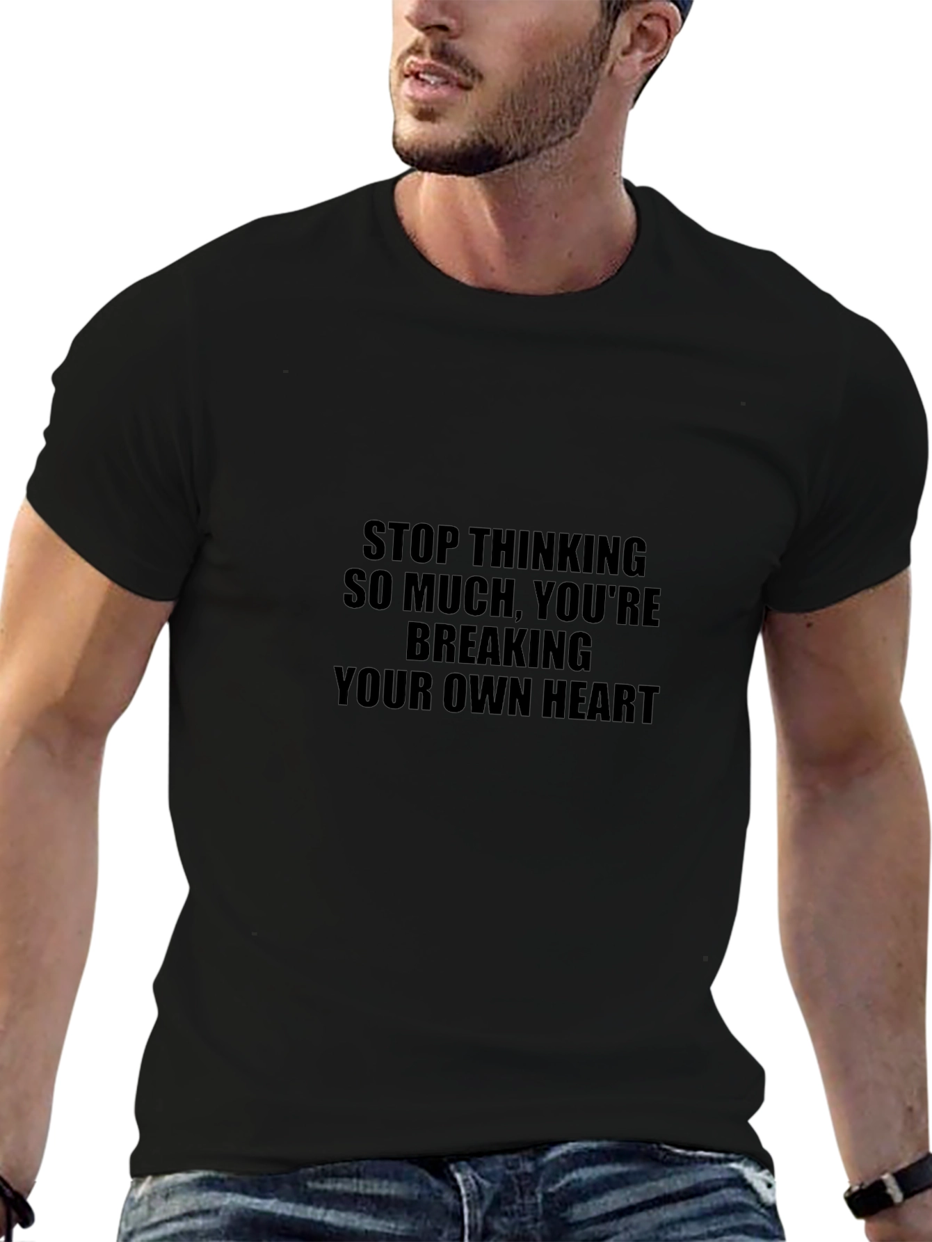 Contemplative Black Tee - Stop Thinking So Much