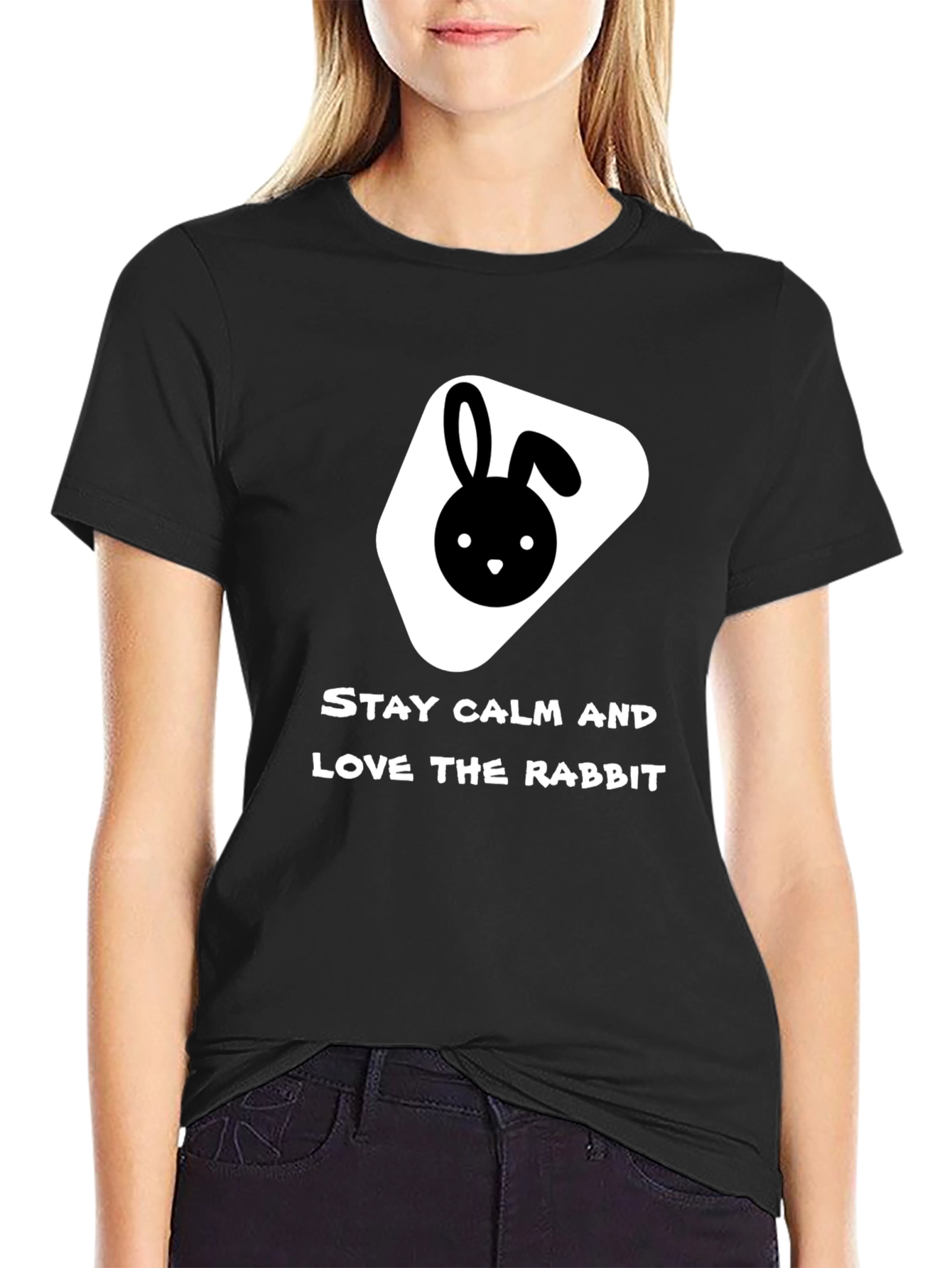 Stay Calm Love Rabbit Black T-Shirt
