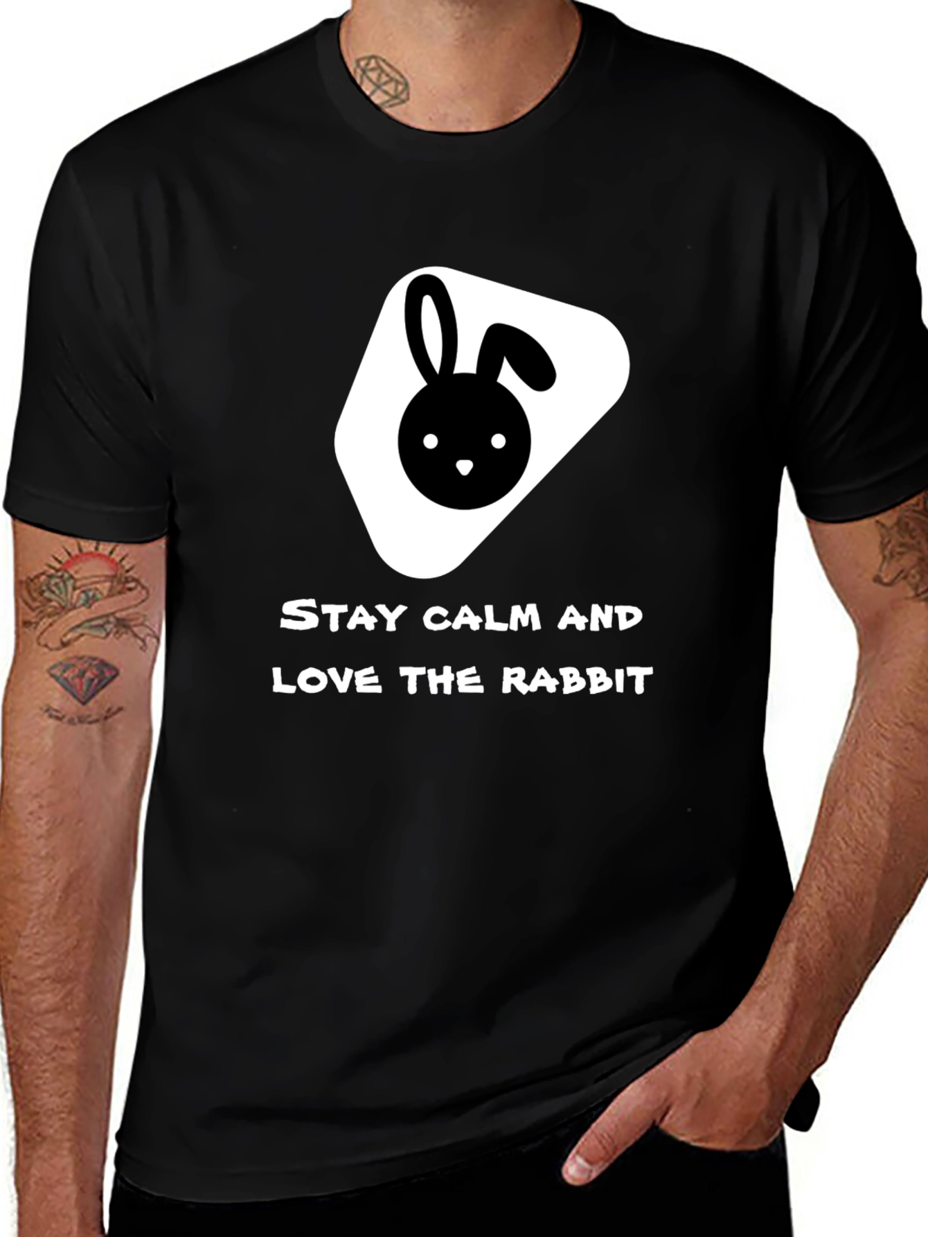 Stay Calm Love Rabbit Black T-Shirt