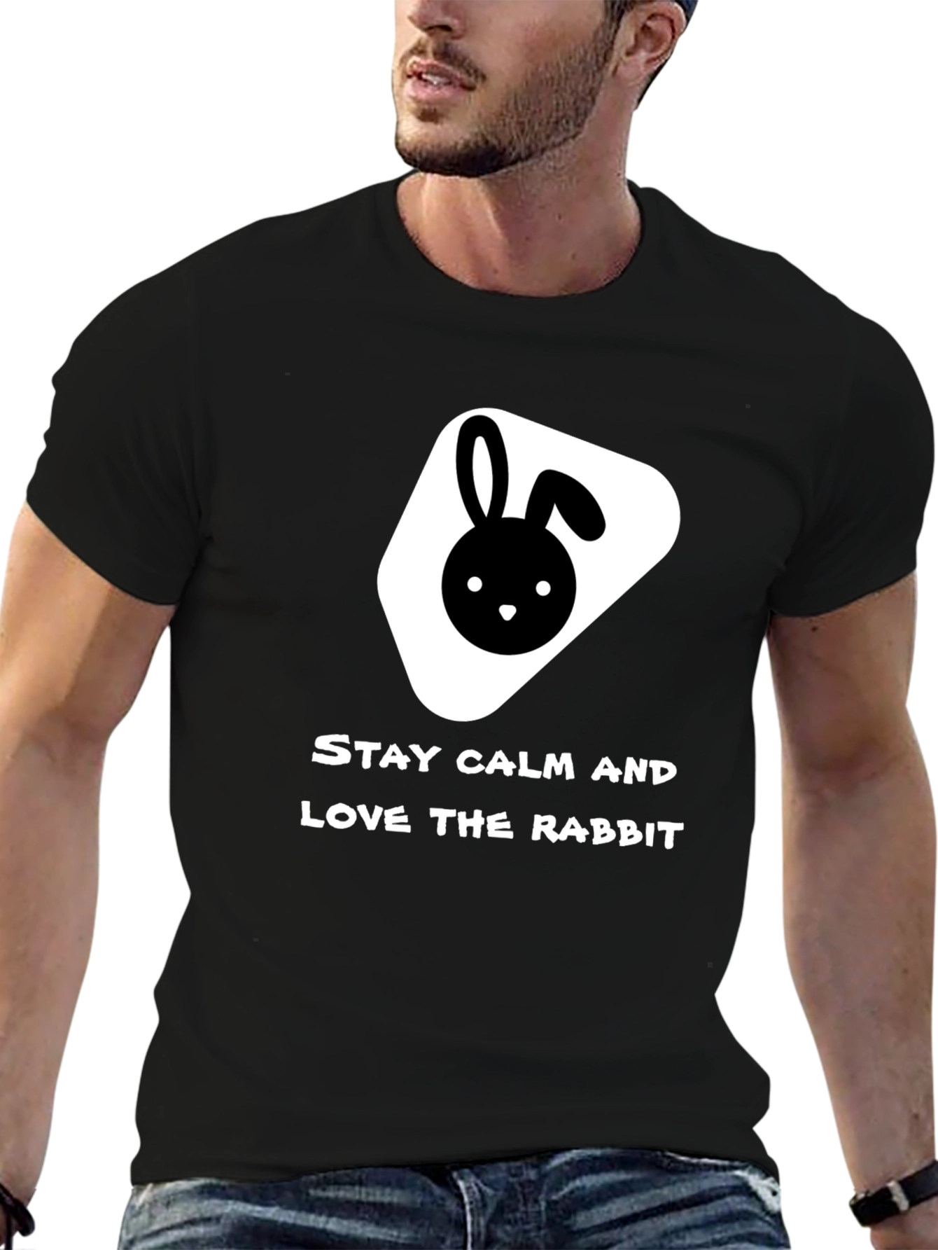Stay Calm Love Rabbit Black T-Shirt
