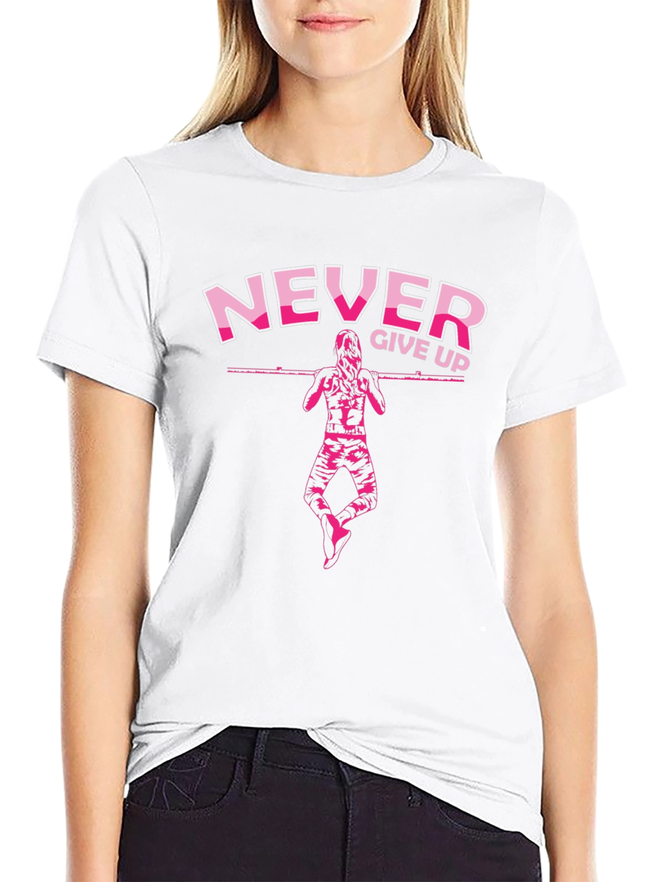 Never Give Up Graphic Print T-Shirt