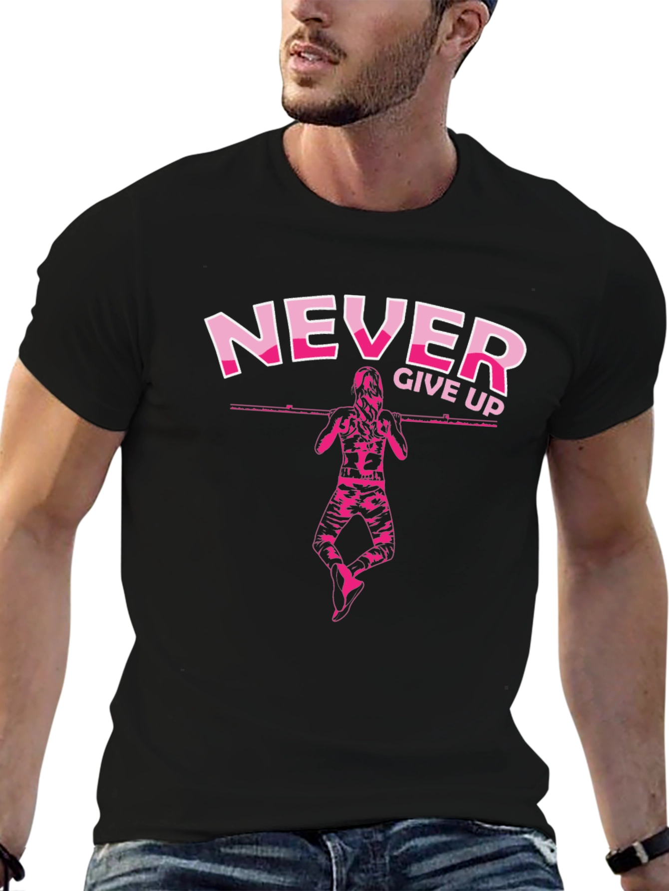 Never Give Up Graphic Print T-Shirt