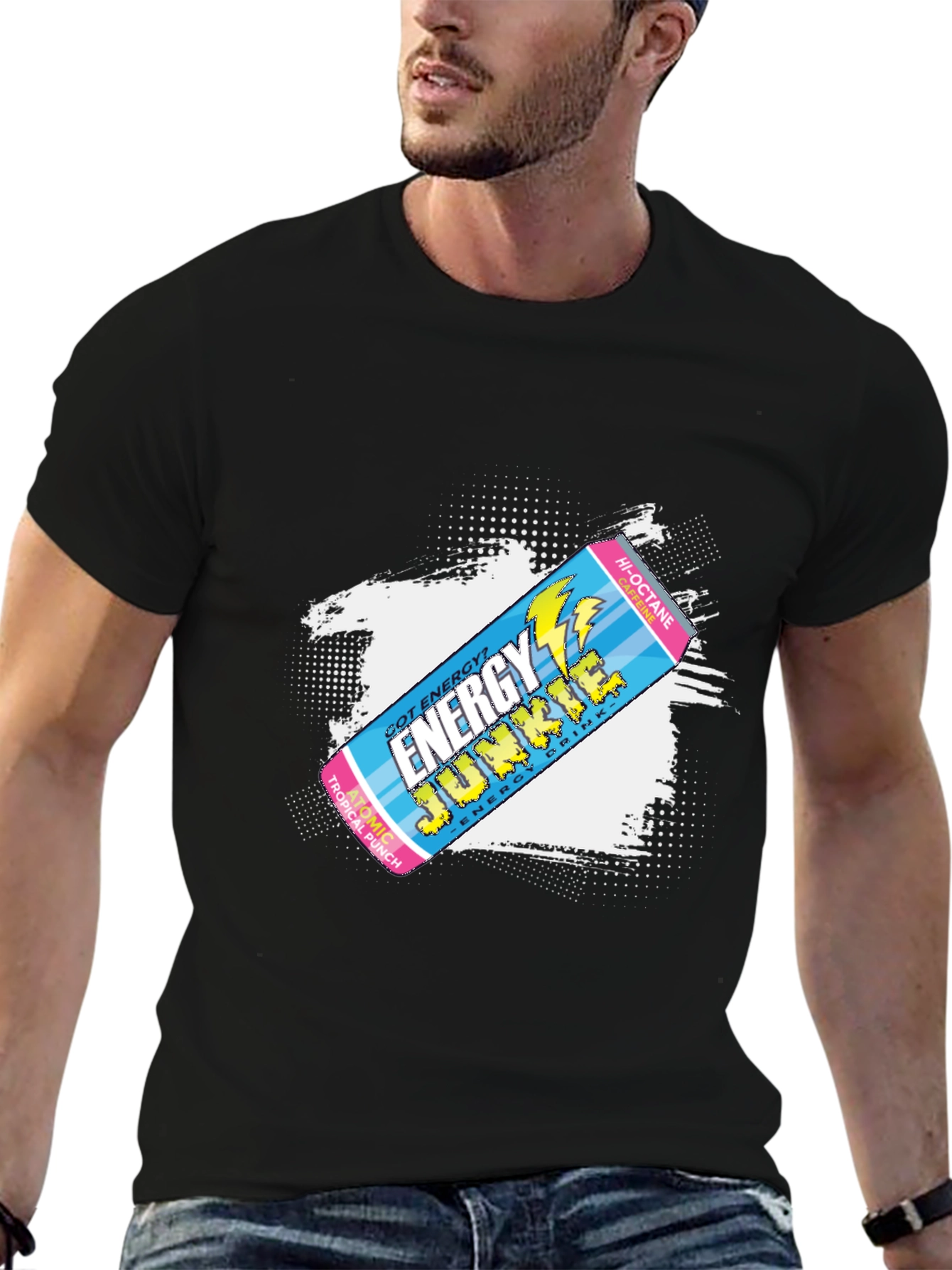 Energy Junkie Graphic Tee - Retro Style Black T-Shirt