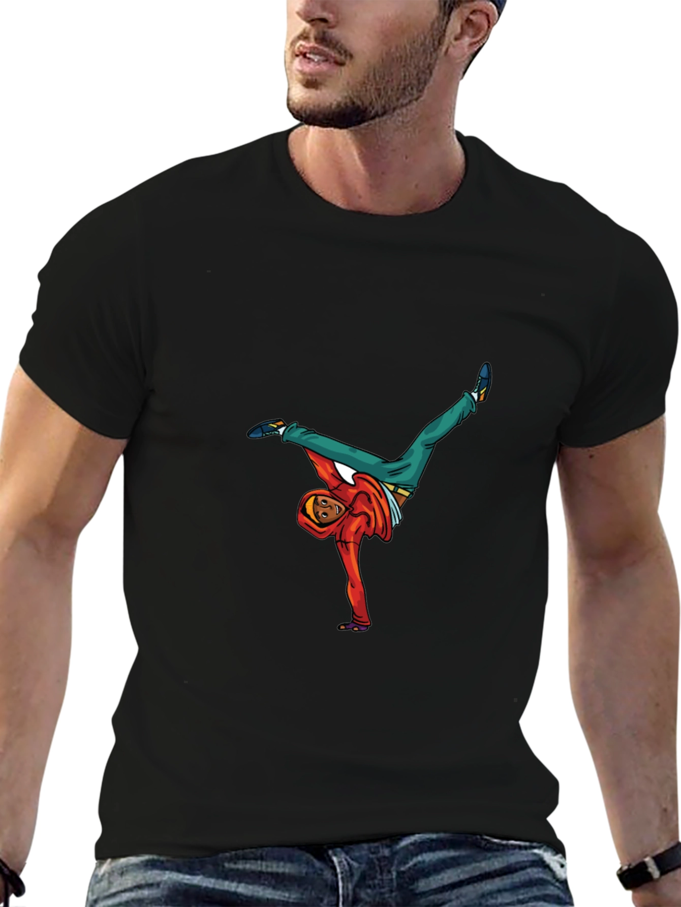 Black T-Shirt with Breakdancer Graphic