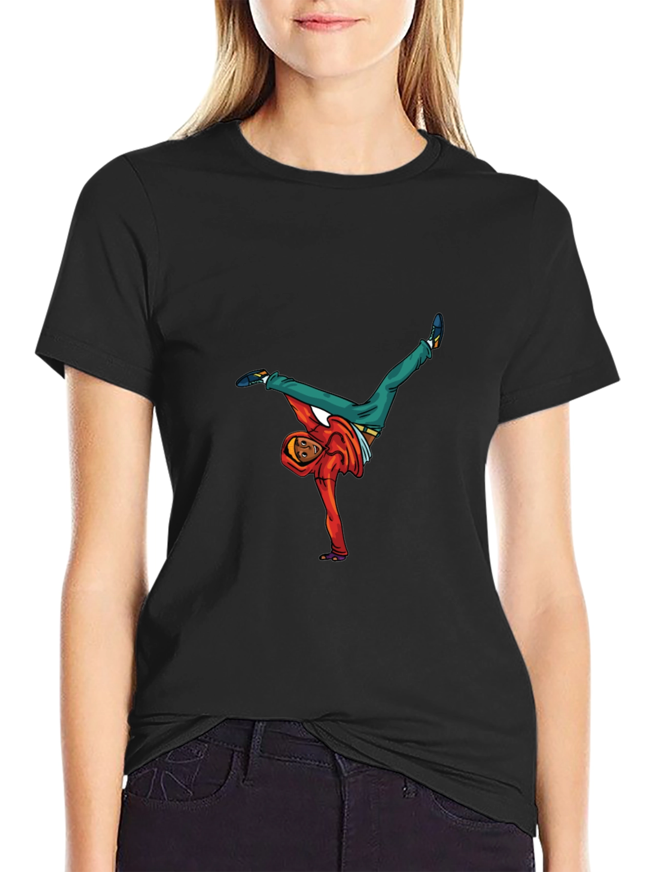 Black T-Shirt with Breakdancer Graphic