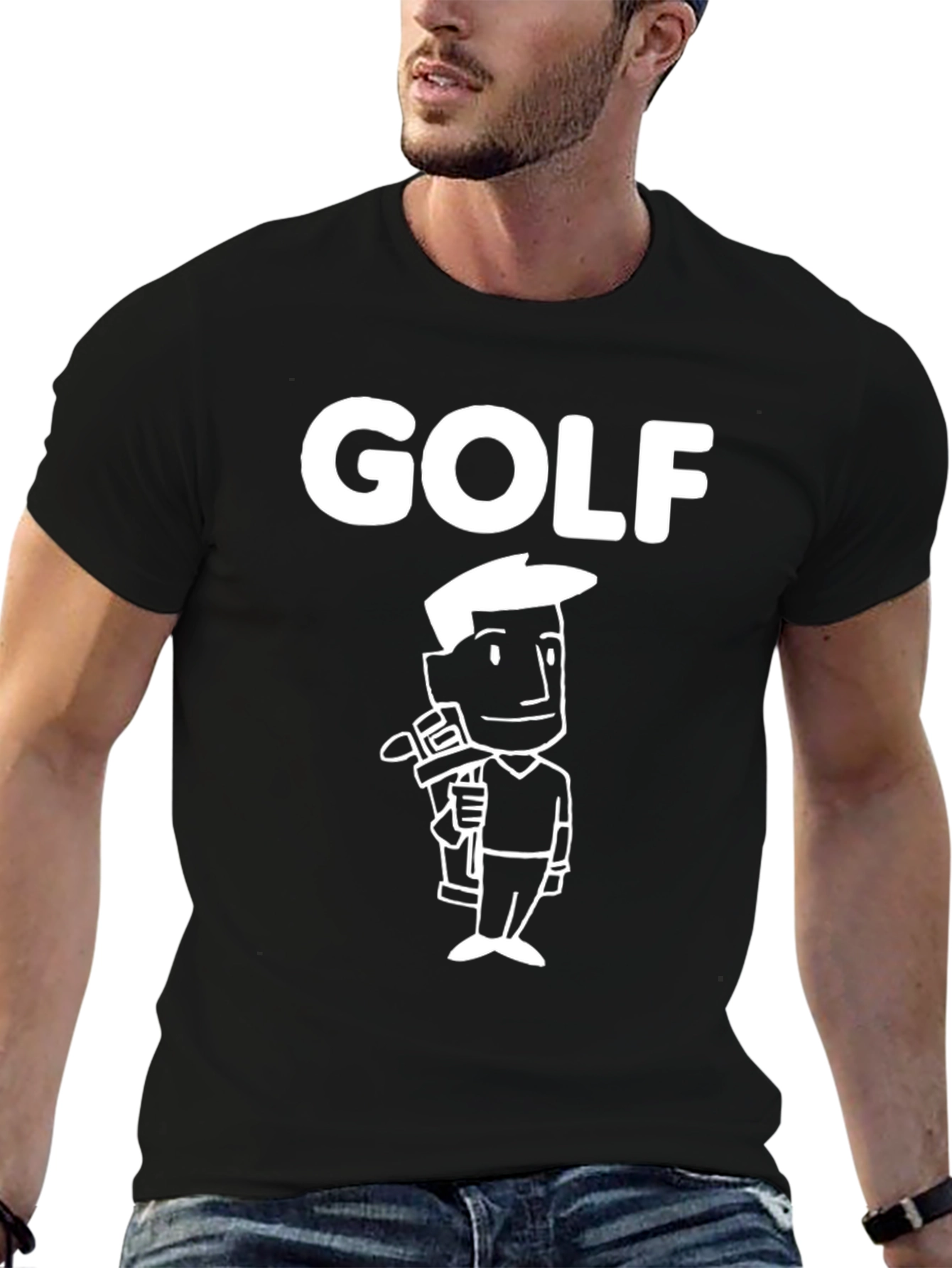 Golf Cartoon Graphic T-Shirt - Black