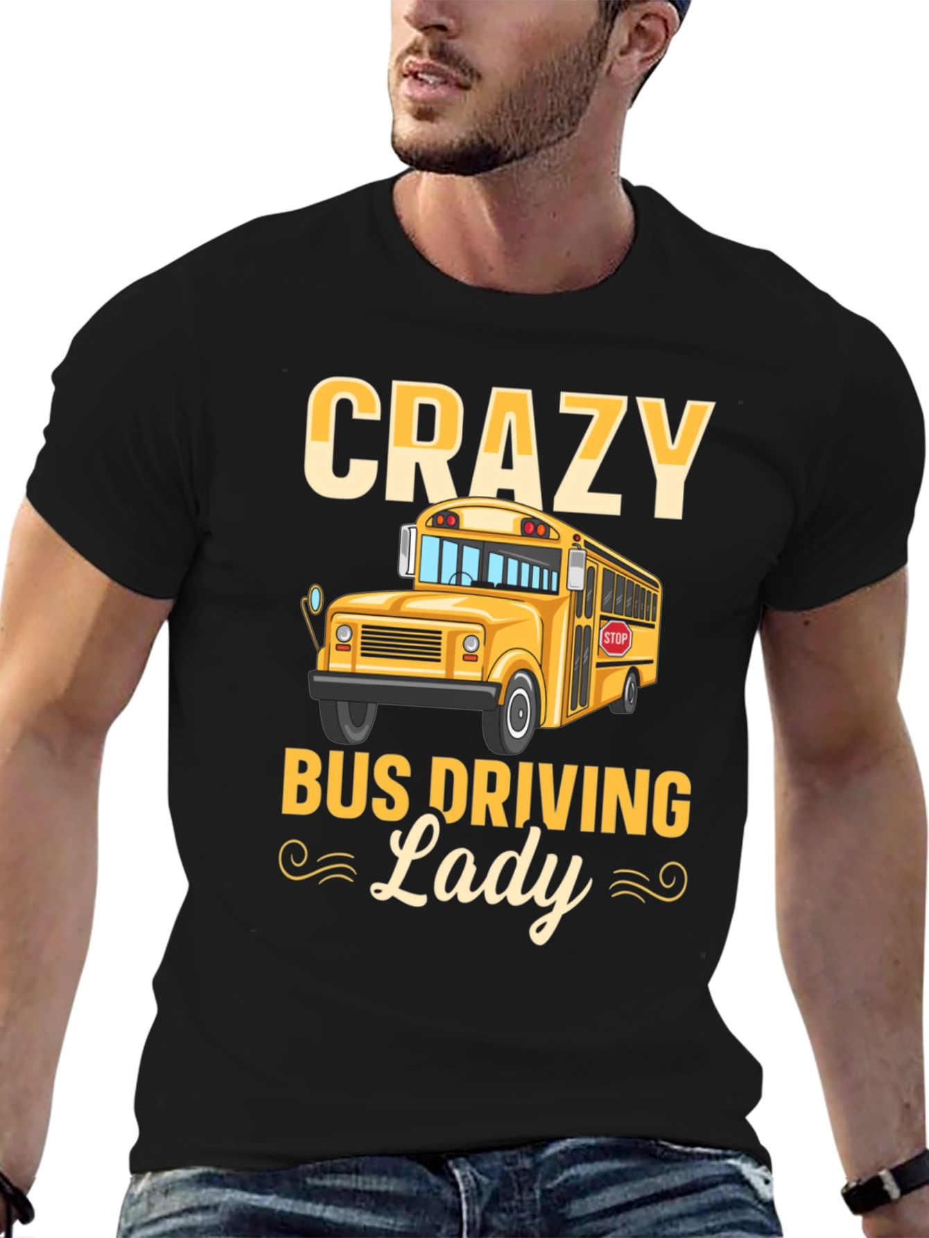 Crazy Bus Driving Lady T-Shirt - Black