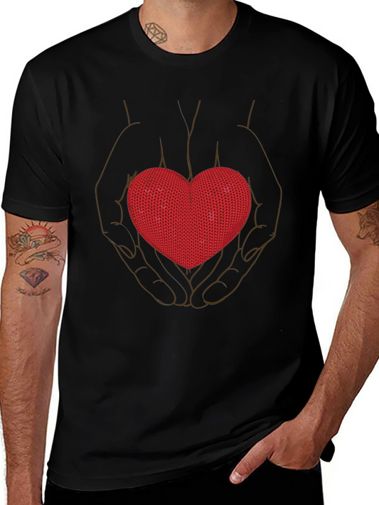Heart in Hands Graphic Tee - Black Crew Neck