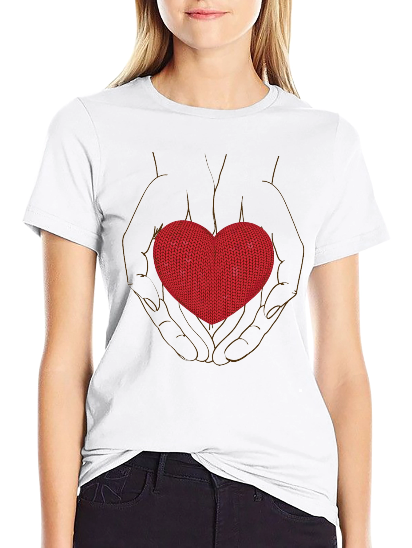 Heart in Hands Graphic Tee - Black Crew Neck