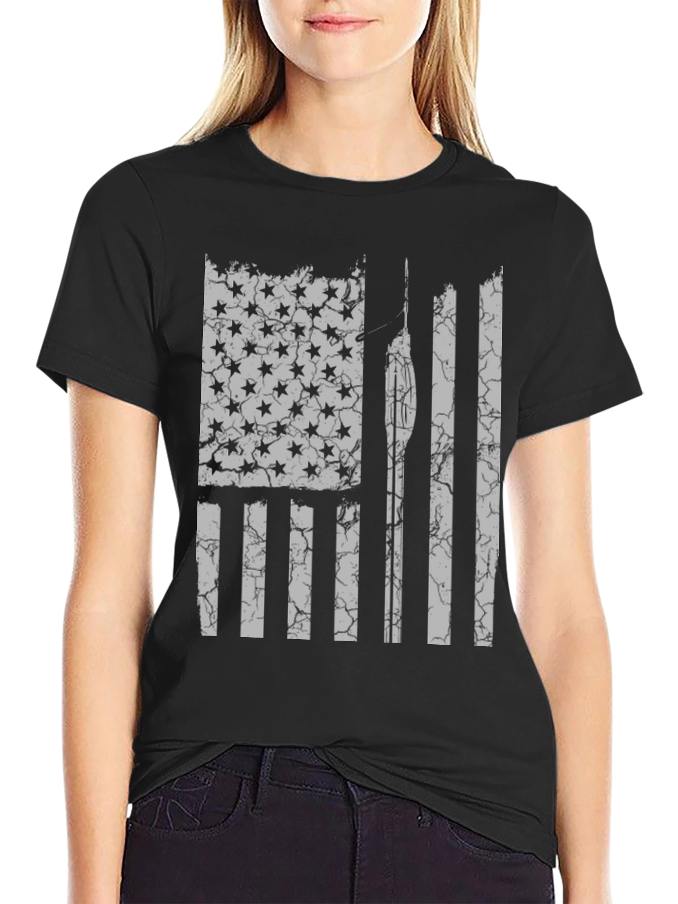 Distressed American Flag Spear Fishing T-Shirt
