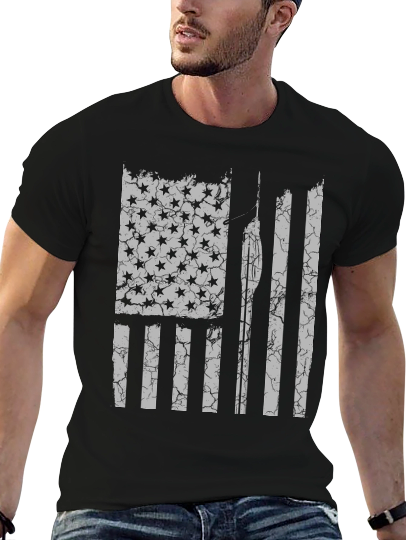 Distressed American Flag Spear Fishing T-Shirt