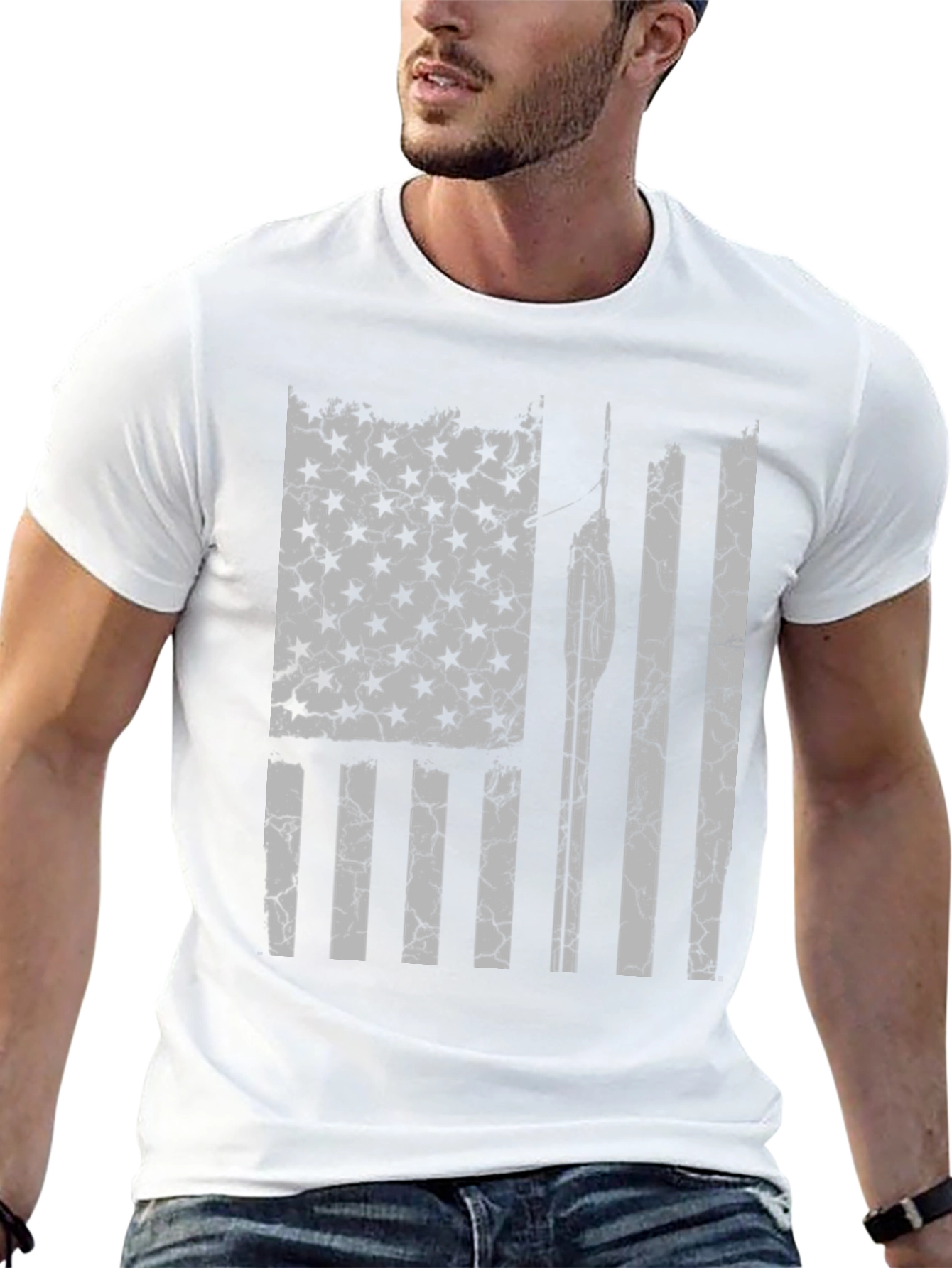 Distressed American Flag Spear Fishing T-Shirt