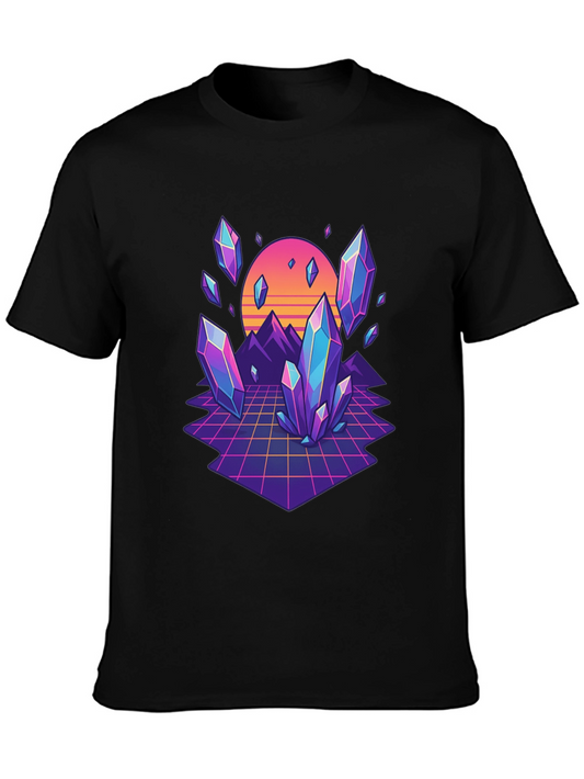 Retro Crystal Grid Graphic Tee - Black