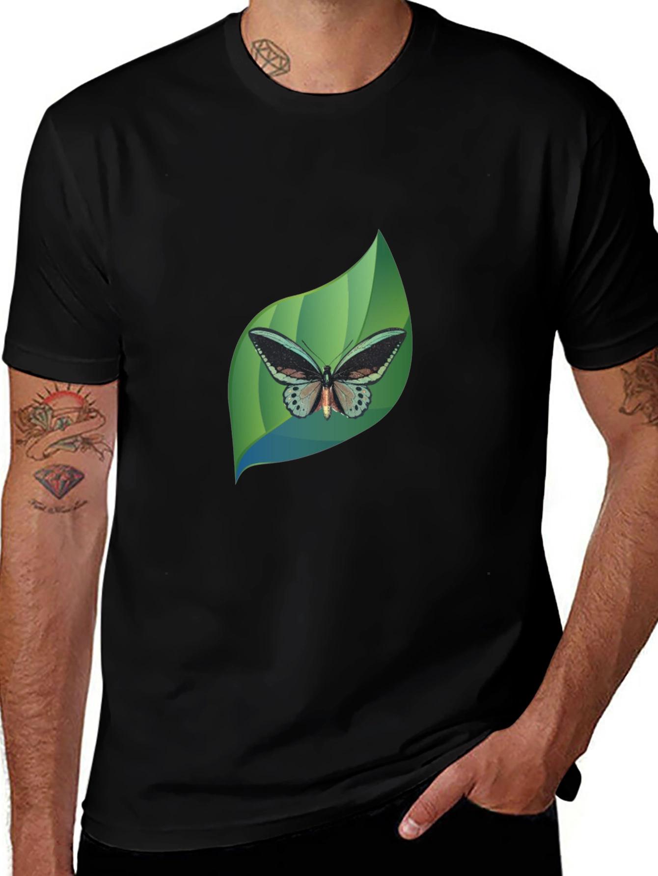 Butterfly Leaf Graphic Black T-Shirt