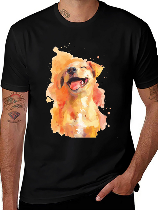 Watercolor Dog Print Black T-Shirt