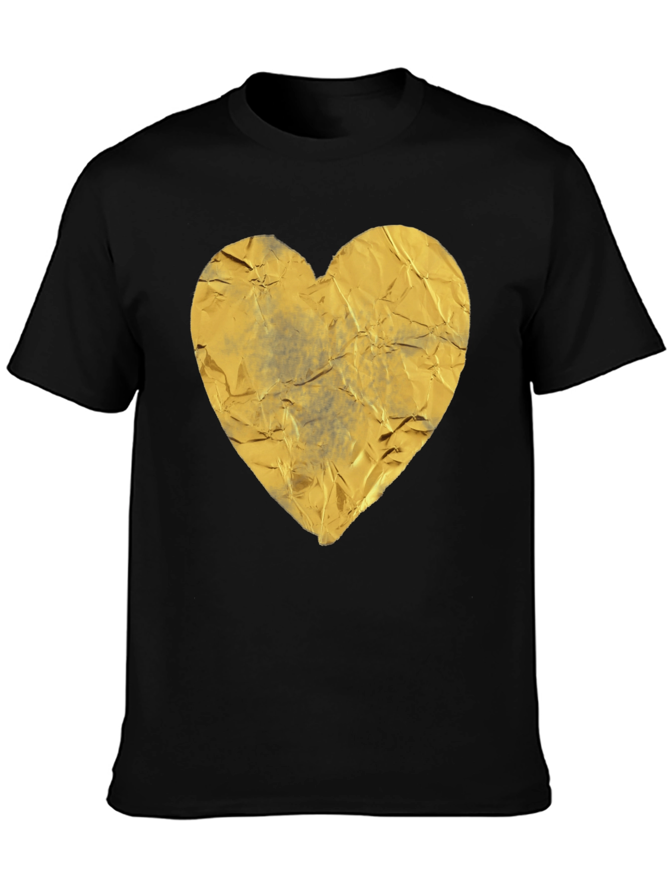 Crinkled Golden Heart Graphic Tee - Black Casual T-Shirt