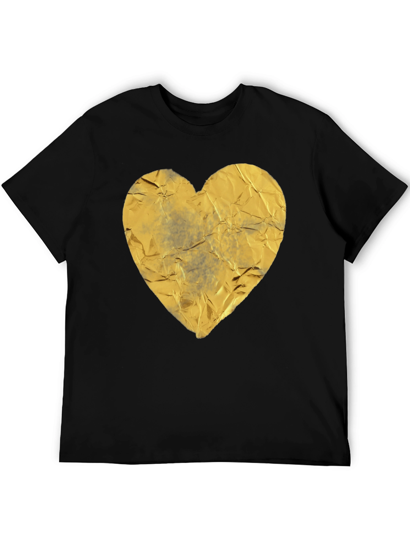 Crinkled Golden Heart Graphic Tee - Black Casual T-Shirt