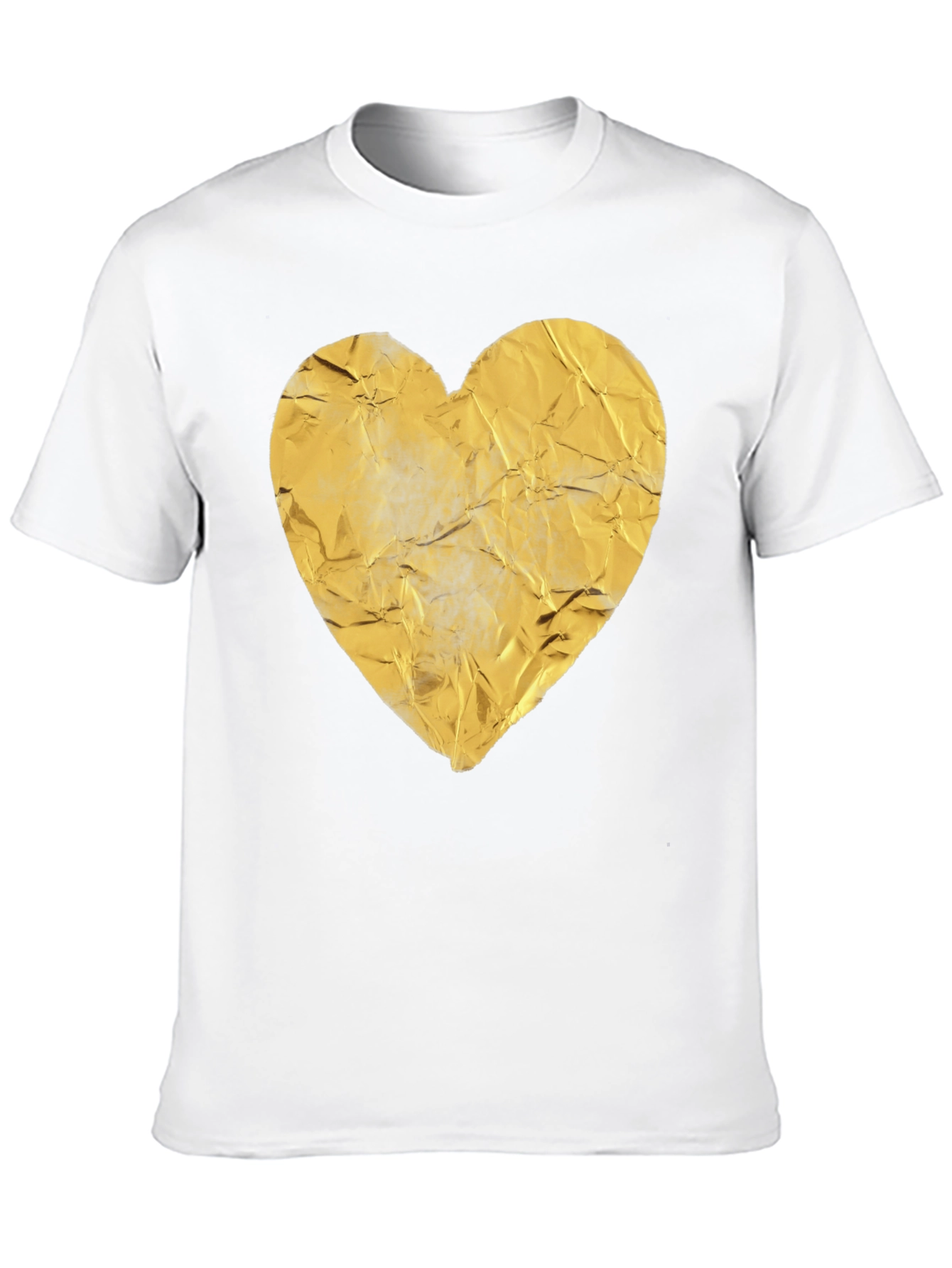 Crinkled Golden Heart Graphic Tee - Black Casual T-Shirt
