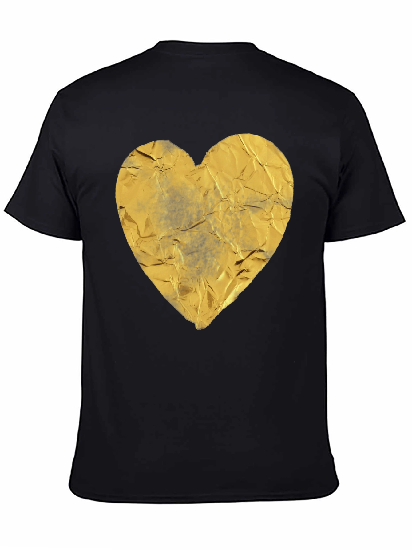Crinkled Golden Heart Graphic Tee - Black Casual T-Shirt