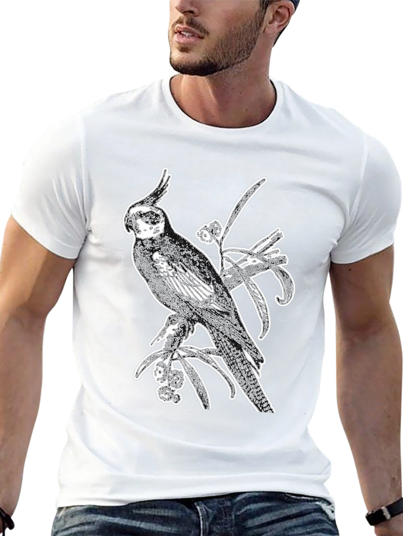 Cockatiel Graphic Tee - Black Cotton Bird Shirt