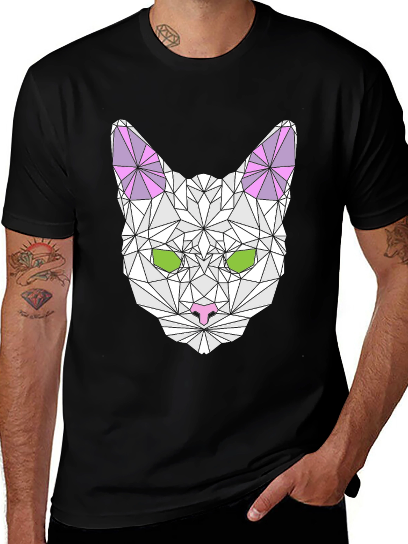 Geometric Cat Graphic Tee - Modern Style